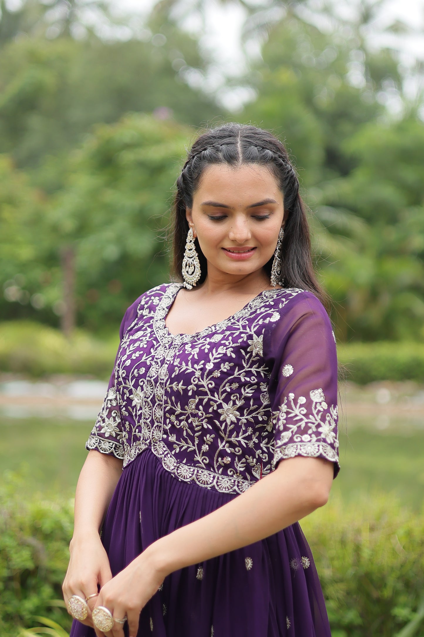 Premium Designer Readymade Gown – Faux Blooming with Zari & Sequins Embroidery