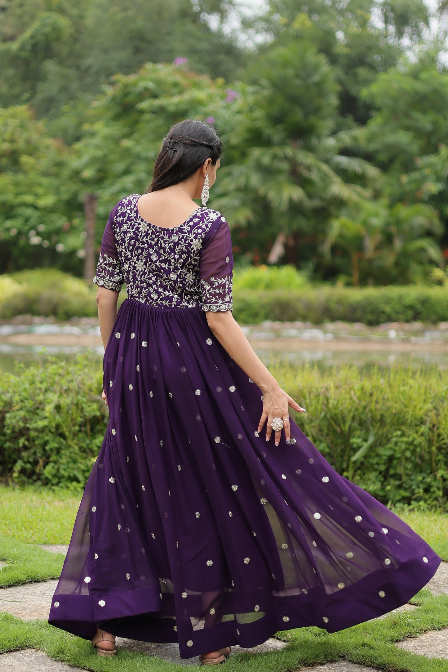 Premium Designer Readymade Gown – Faux Blooming with Zari & Sequins Embroidery