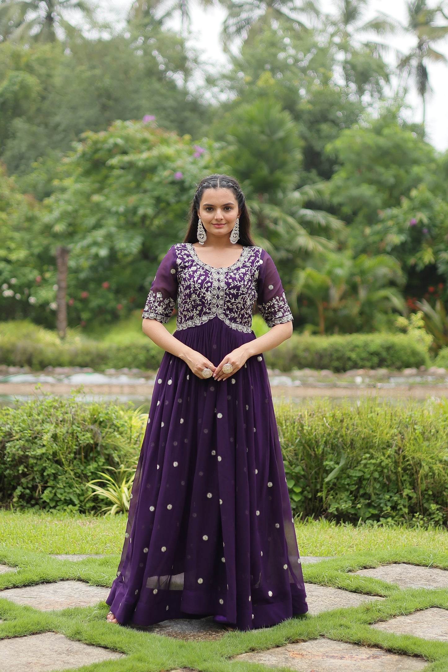 Premium Designer Readymade Gown – Faux Blooming with Zari & Sequins Embroidery