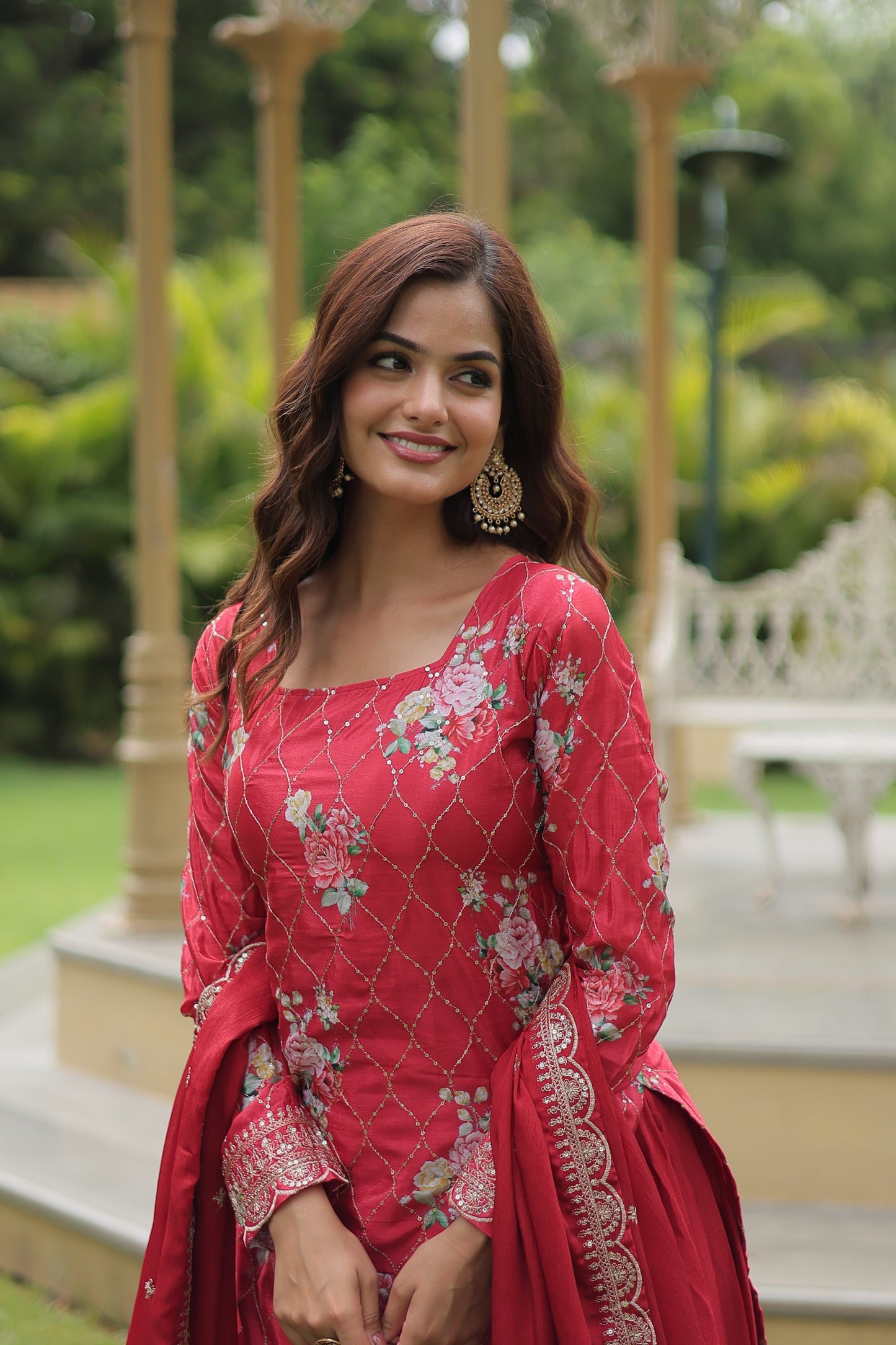 Premium Designer Readymade Kurti-Plazzo-Dupatta Set – Chinnon with Sequins & Thread Embroidery