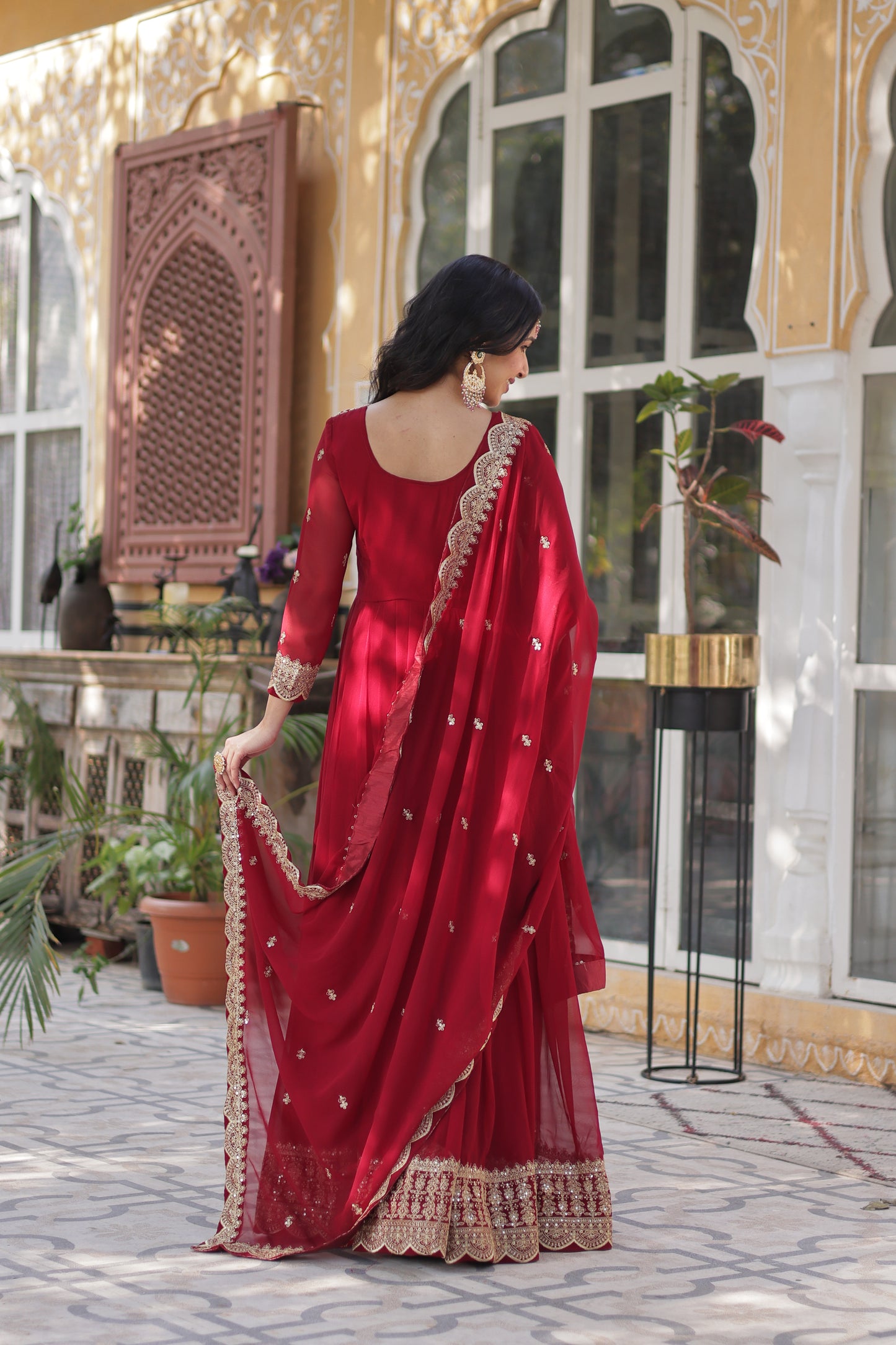 Premium Designer Readymade Gown with Dupatta – Faux Blooming with Zari & Sequins Embroidery