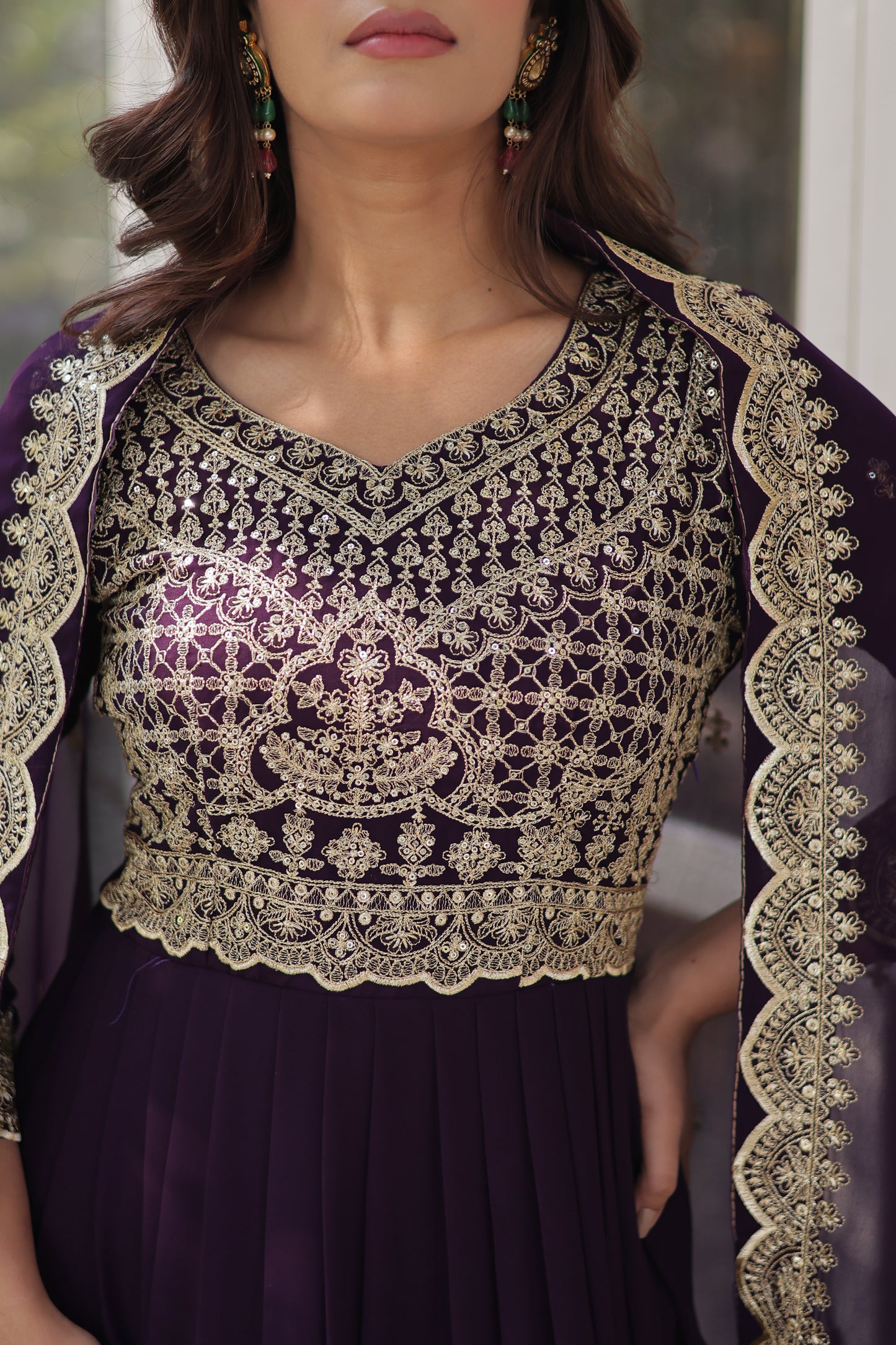 Premium Designer Readymade Gown with Dupatta – Faux Blooming with Zari & Sequins Embroidery