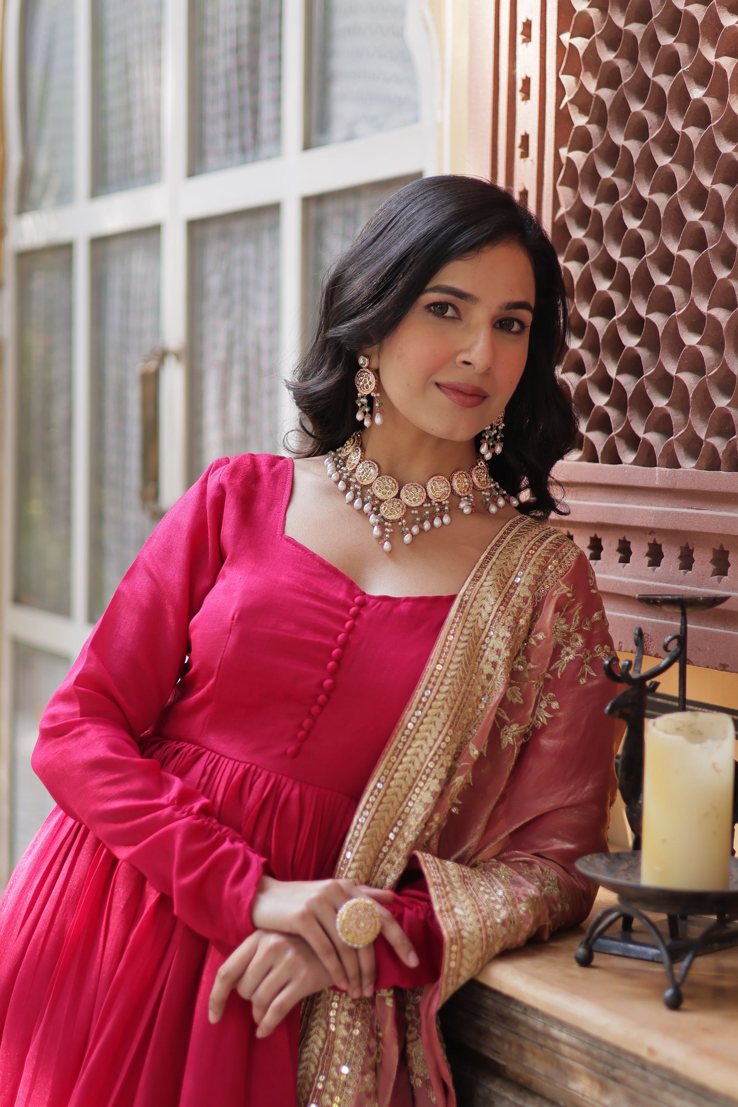 Shimmer Vichitra Gown with Dupatta – Rich Sequins Embroidery & Fancy V-Neck | 2025 Collection