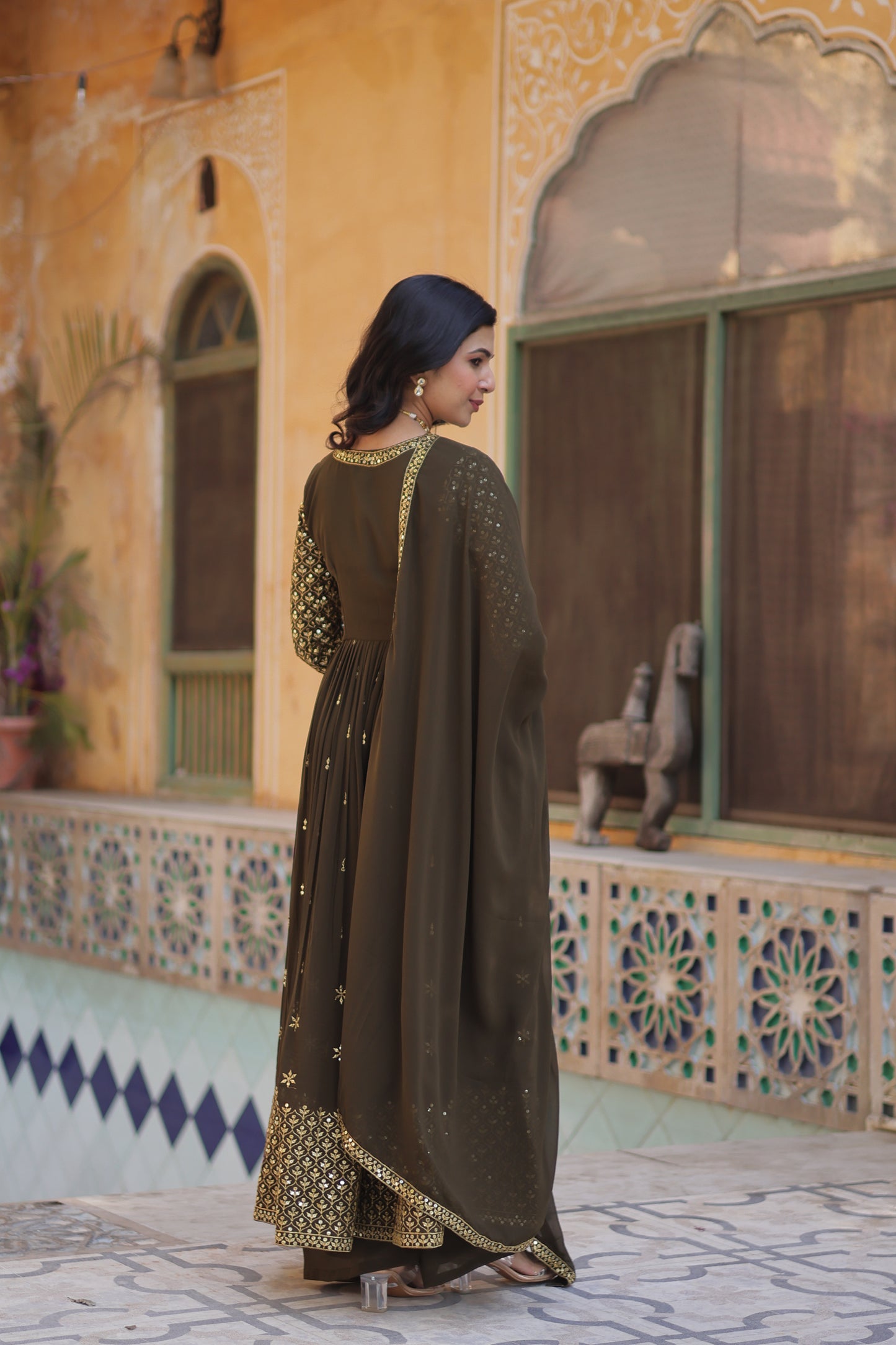 Premium Readymade Kurti with Pant & Dupatta Set – Faux Georgette with Embroidery & Sequins Work