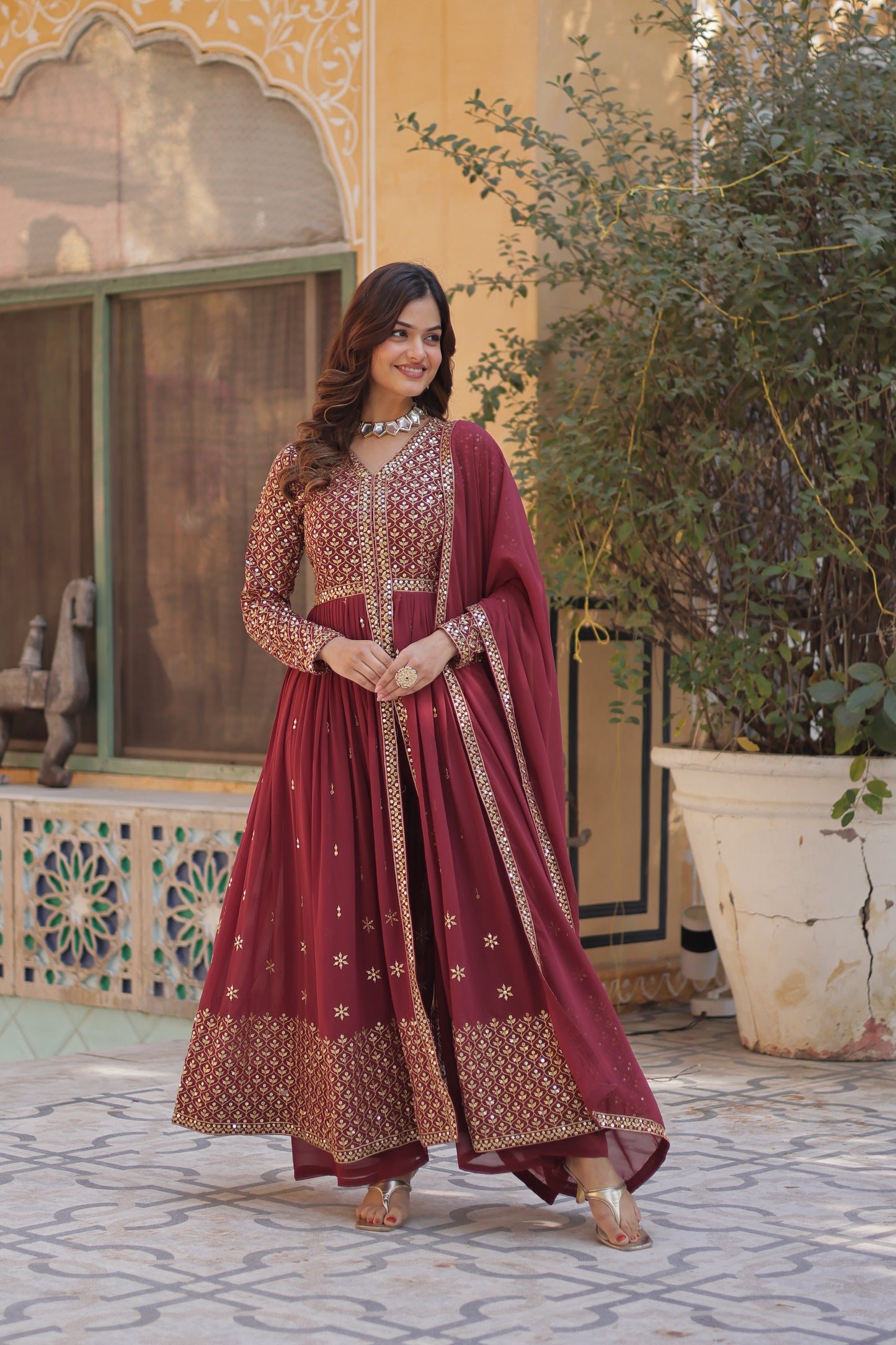 Premium Readymade Kurti with Pant & Dupatta Set – Faux Georgette with Embroidery & Sequins Work