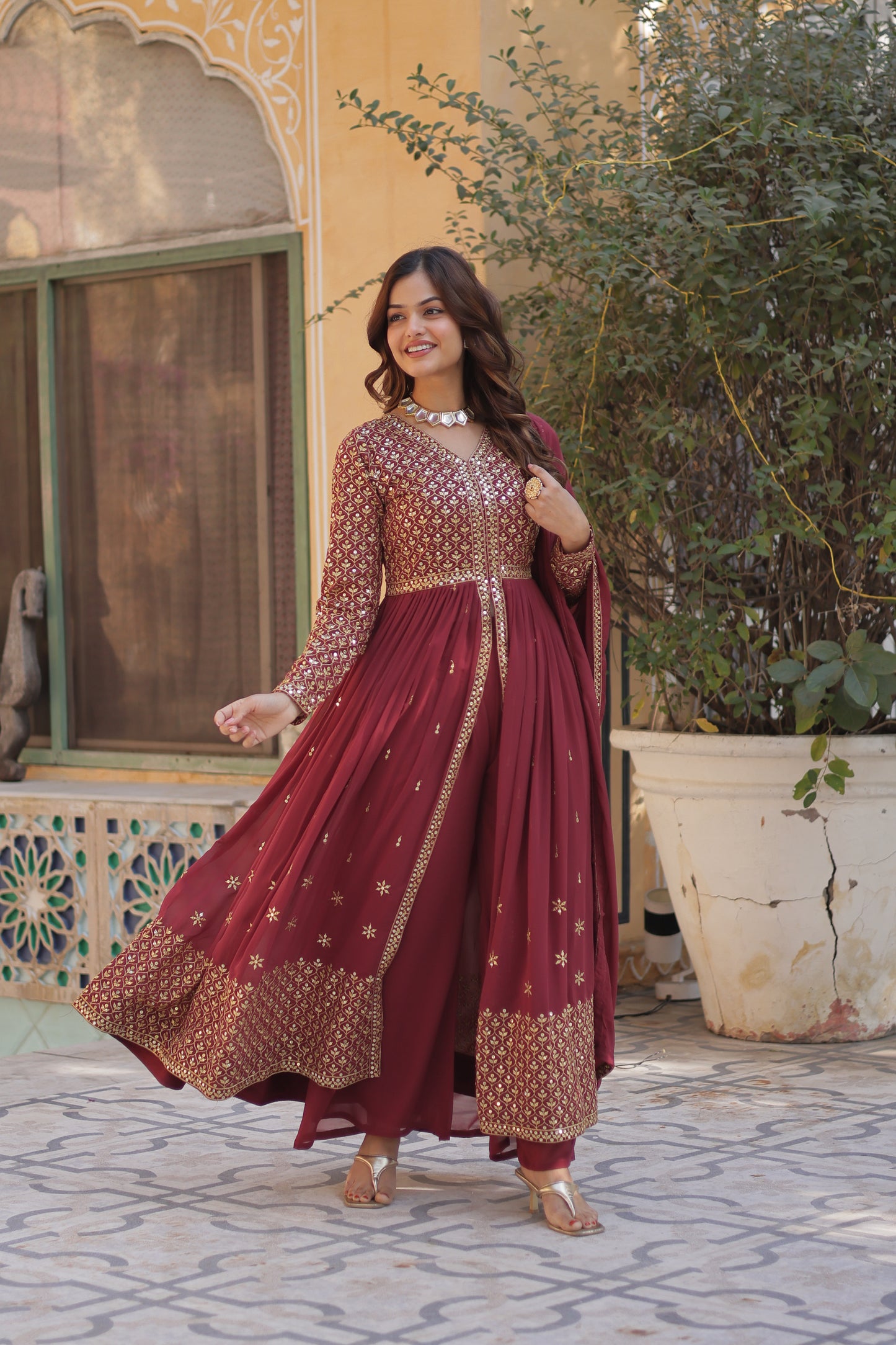 Premium Readymade Kurti with Pant & Dupatta Set – Faux Georgette with Embroidery & Sequins Work