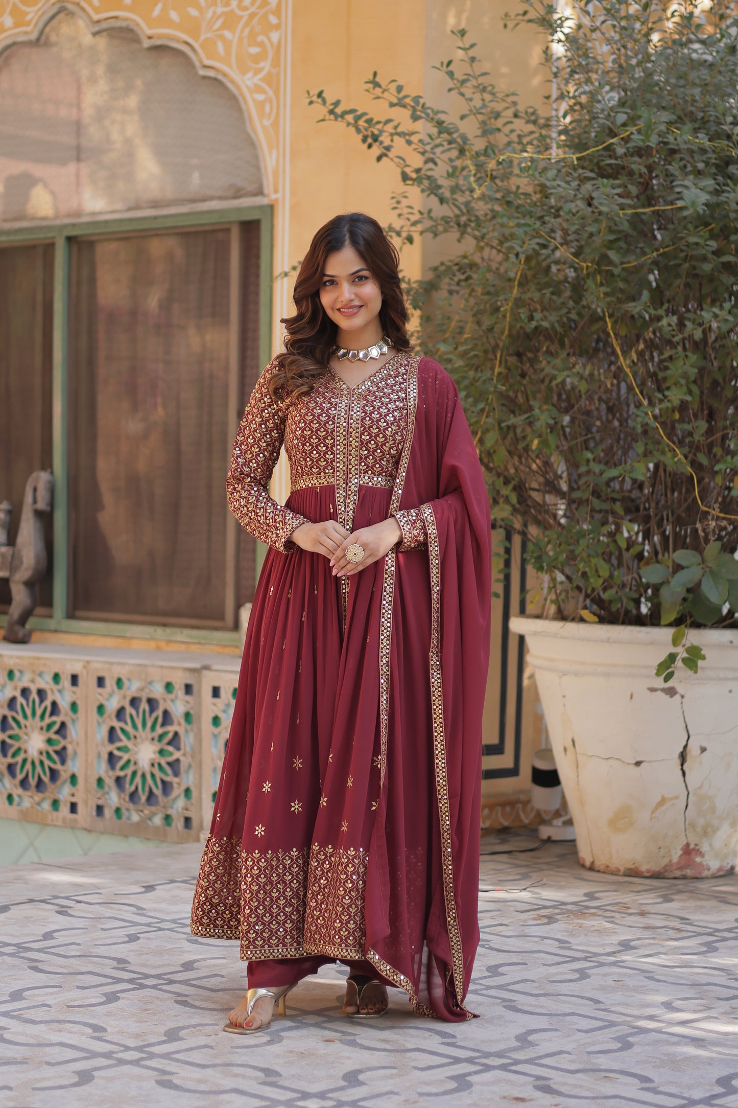 Premium Readymade Kurti with Pant & Dupatta Set – Faux Georgette with Embroidery & Sequins Work