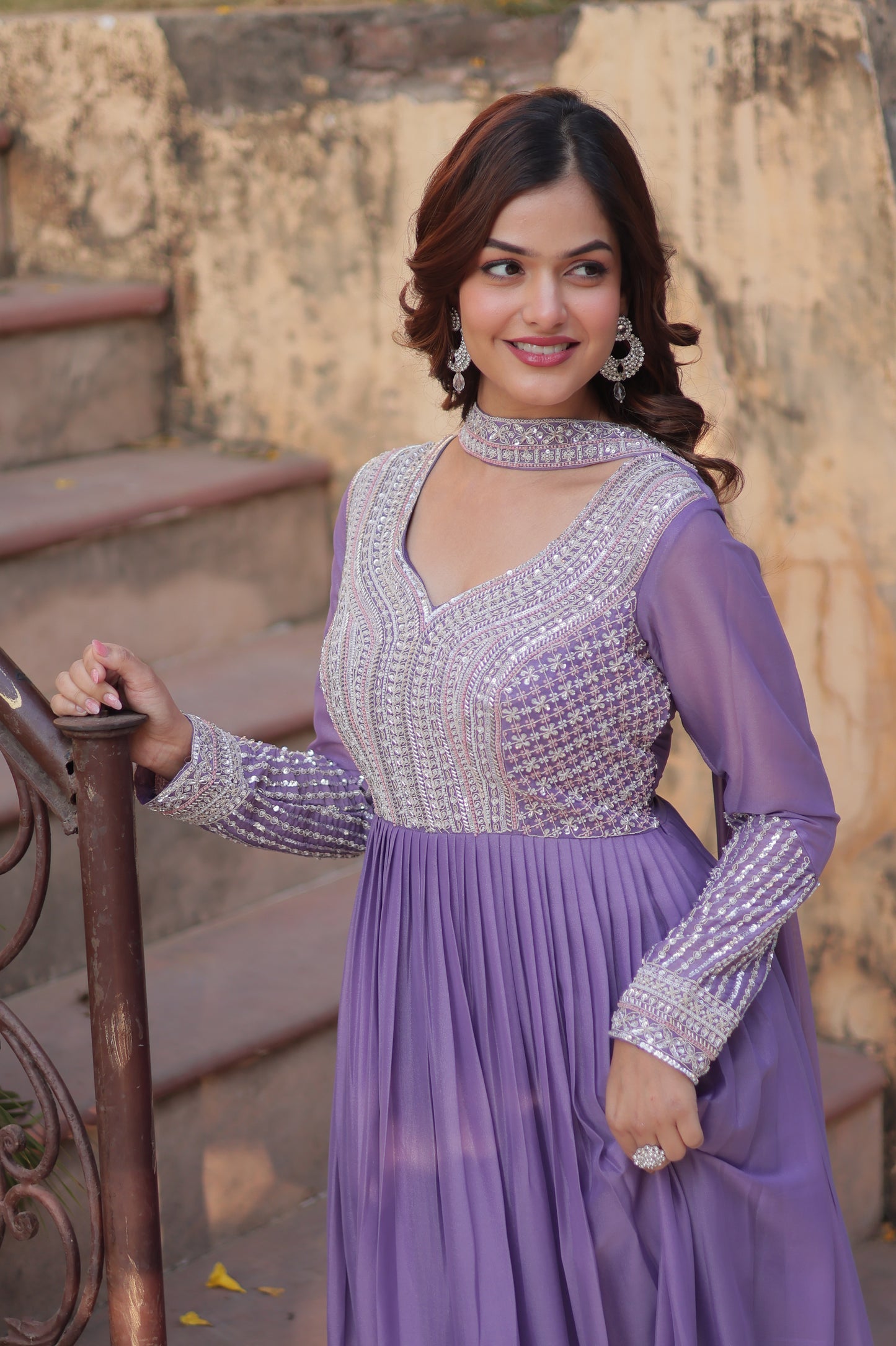 Premium Designer Readymade Gown with Dupatta – Star Georgette with Beads & Sequins Embroidery