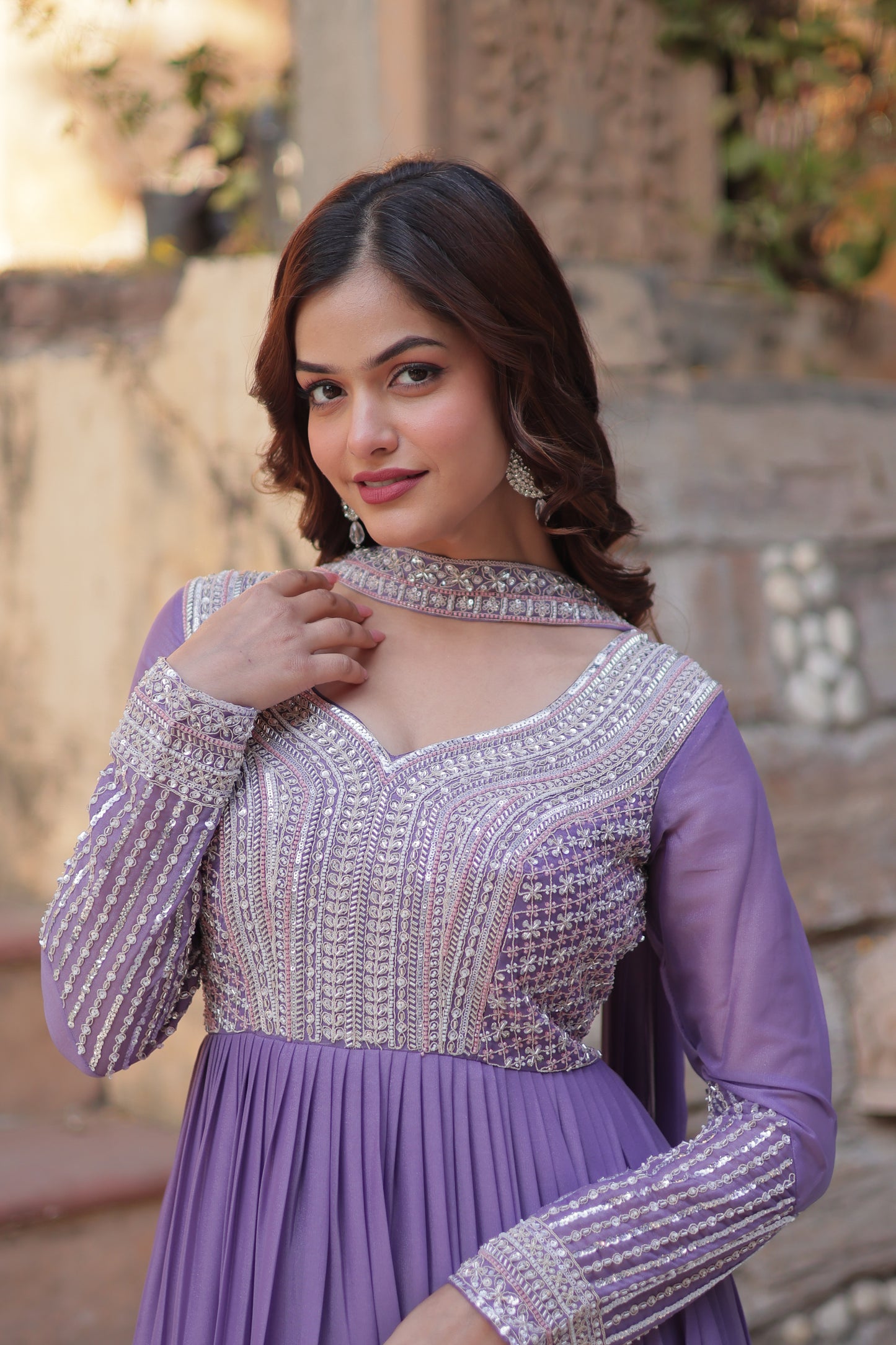 Premium Designer Readymade Gown with Dupatta – Star Georgette with Beads & Sequins Embroidery