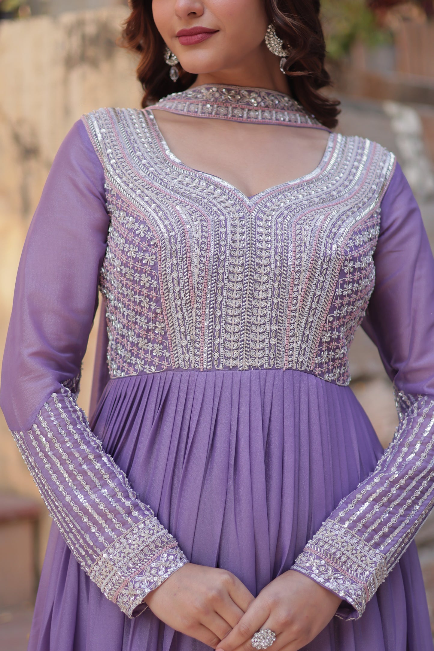 Premium Designer Readymade Gown with Dupatta – Star Georgette with Beads & Sequins Embroidery