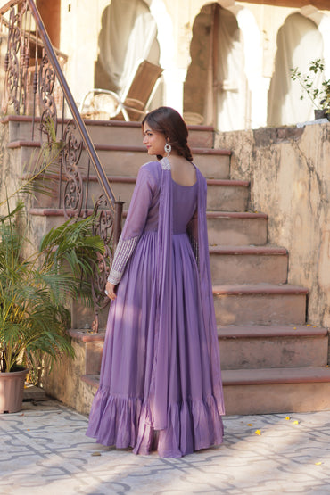 Premium Designer Readymade Gown with Dupatta – Star Georgette with Beads & Sequins Embroidery