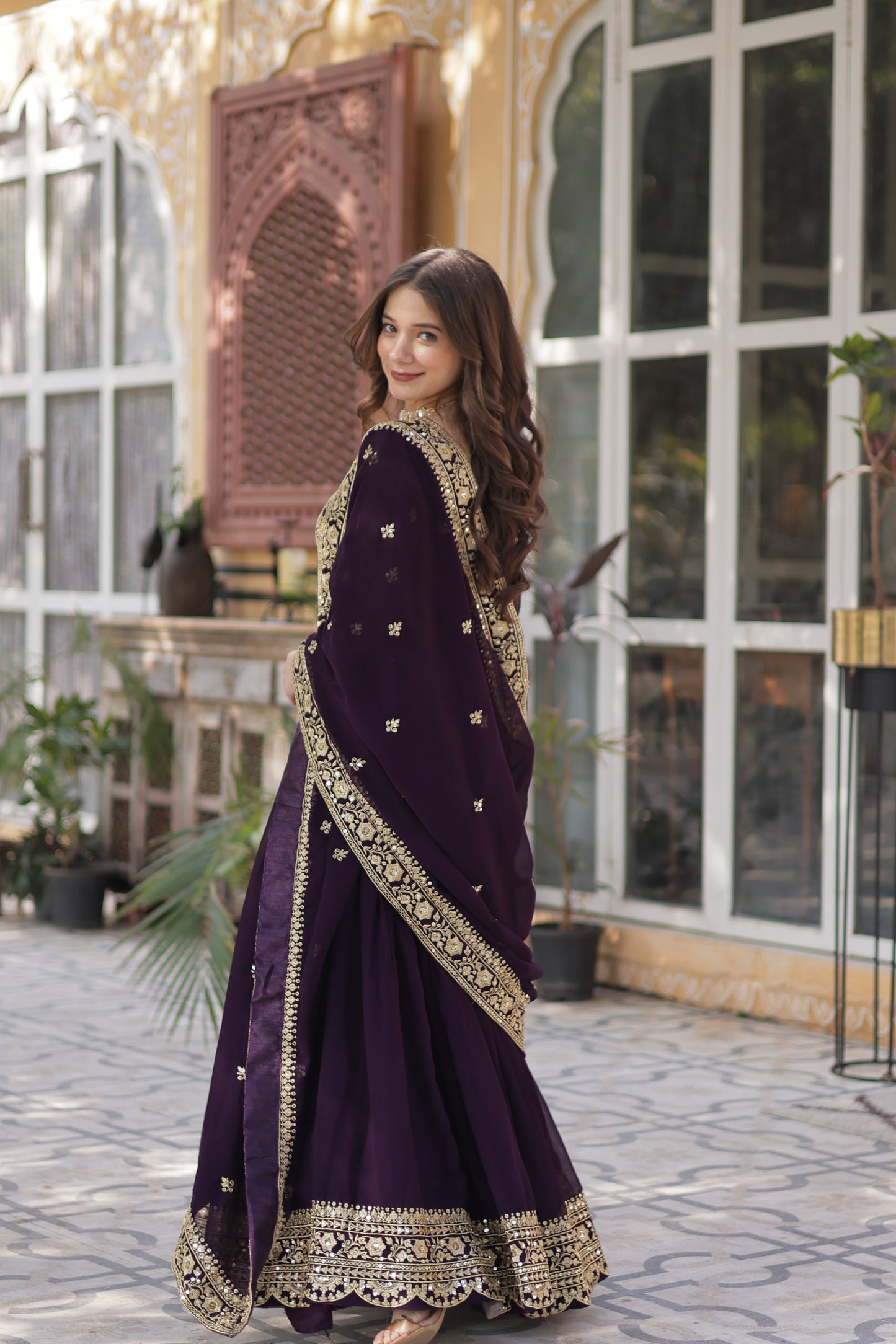 Premium Readymade Faux Blooming Gown with Zari & Sequins Embroidery + Designer Dupatta