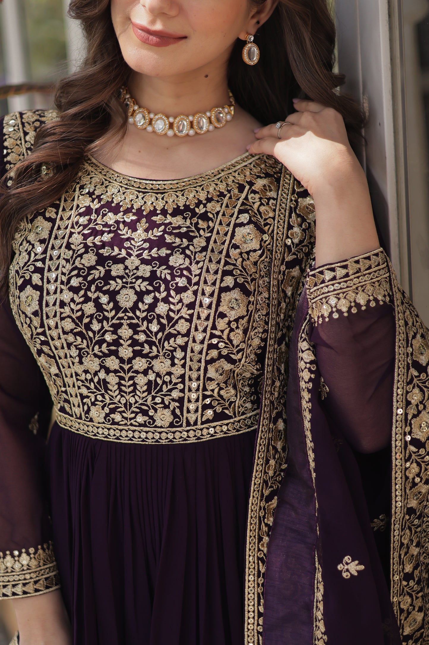 Premium Readymade Faux Blooming Gown with Zari & Sequins Embroidery + Designer Dupatta
