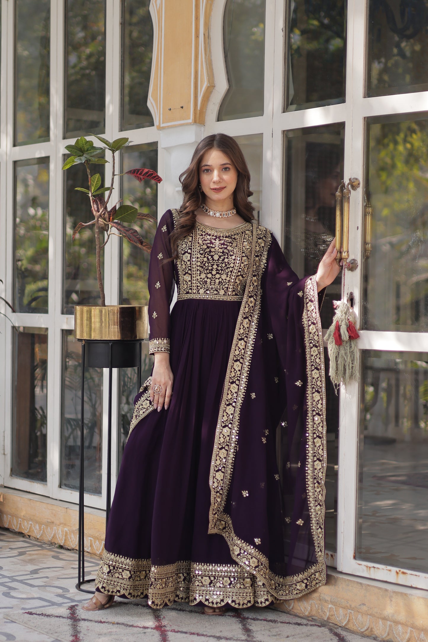 Premium Readymade Faux Blooming Gown with Zari & Sequins Embroidery + Designer Dupatta