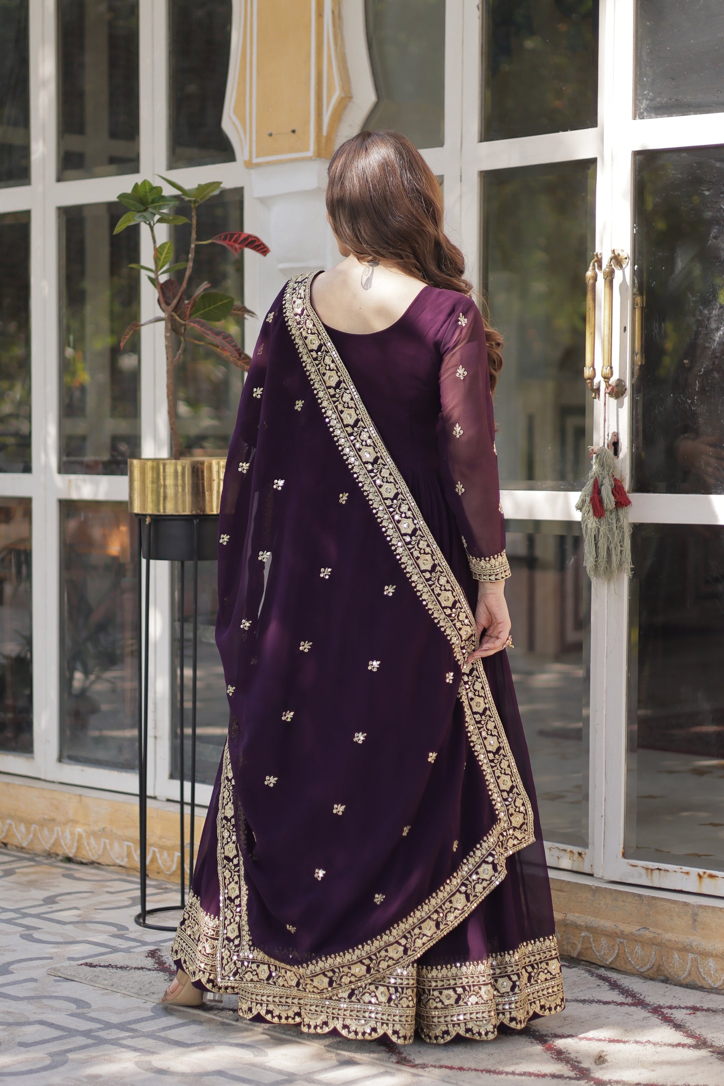 Premium Readymade Faux Blooming Gown with Zari & Sequins Embroidery + Designer Dupatta