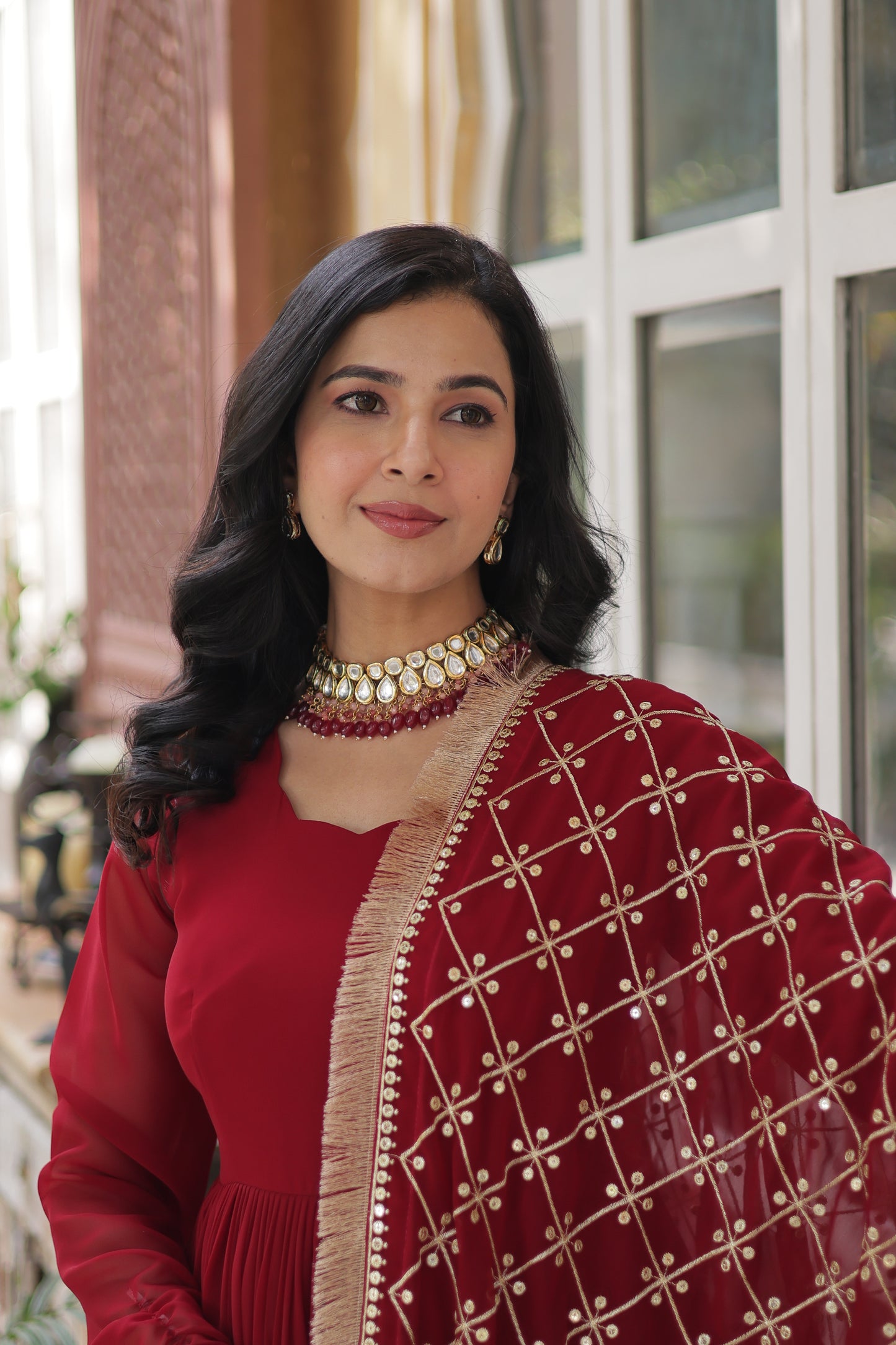 Premium Designer Readymade Gown with Dupatta – Faux Blooming with Zari & Sequins Embroidery