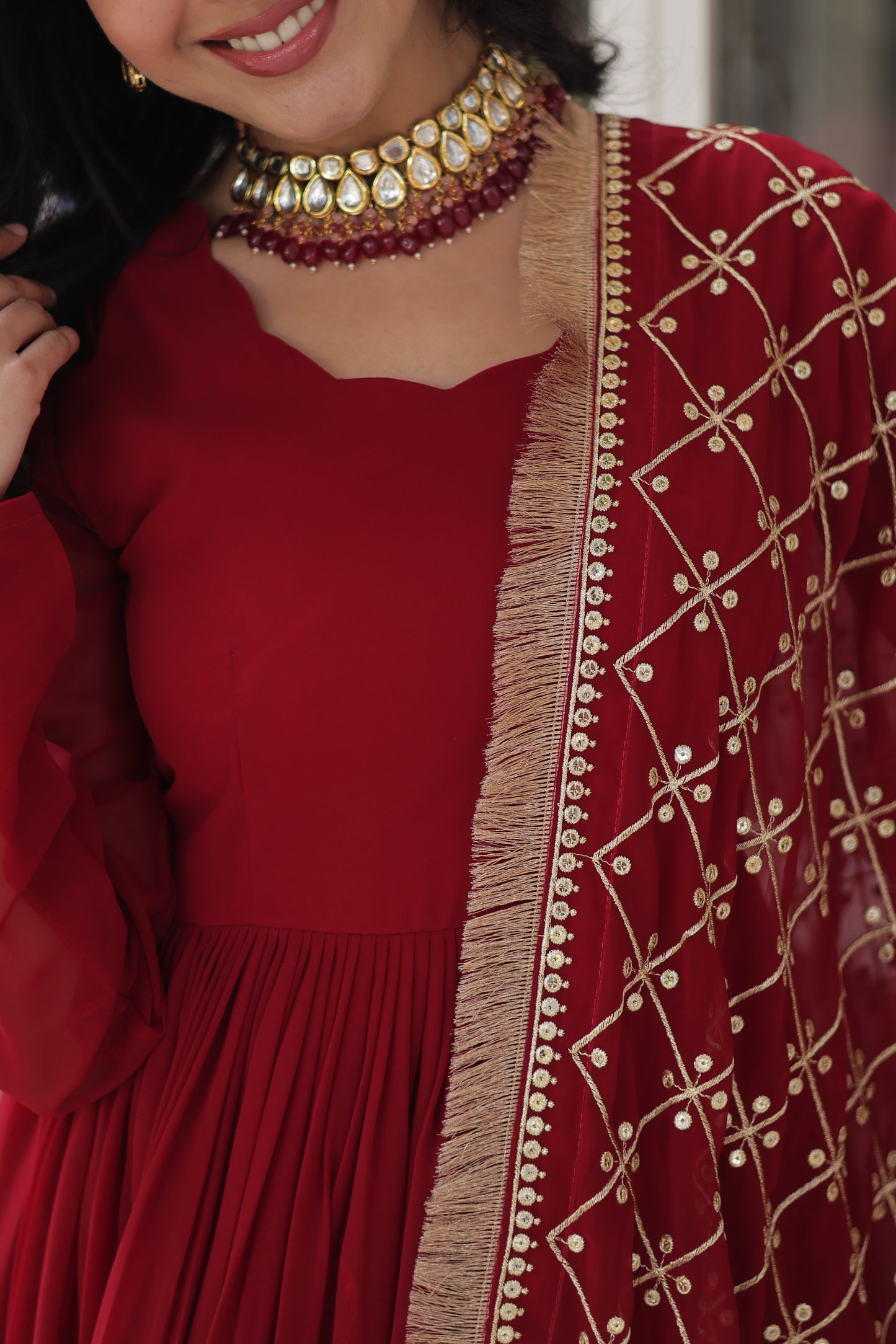 Premium Designer Readymade Gown with Dupatta – Faux Blooming with Zari & Sequins Embroidery