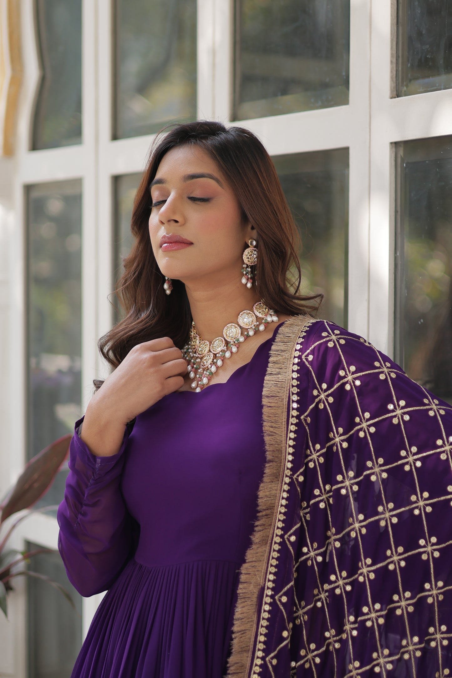 Premium Designer Readymade Gown with Dupatta – Faux Blooming with Zari & Sequins Embroidery