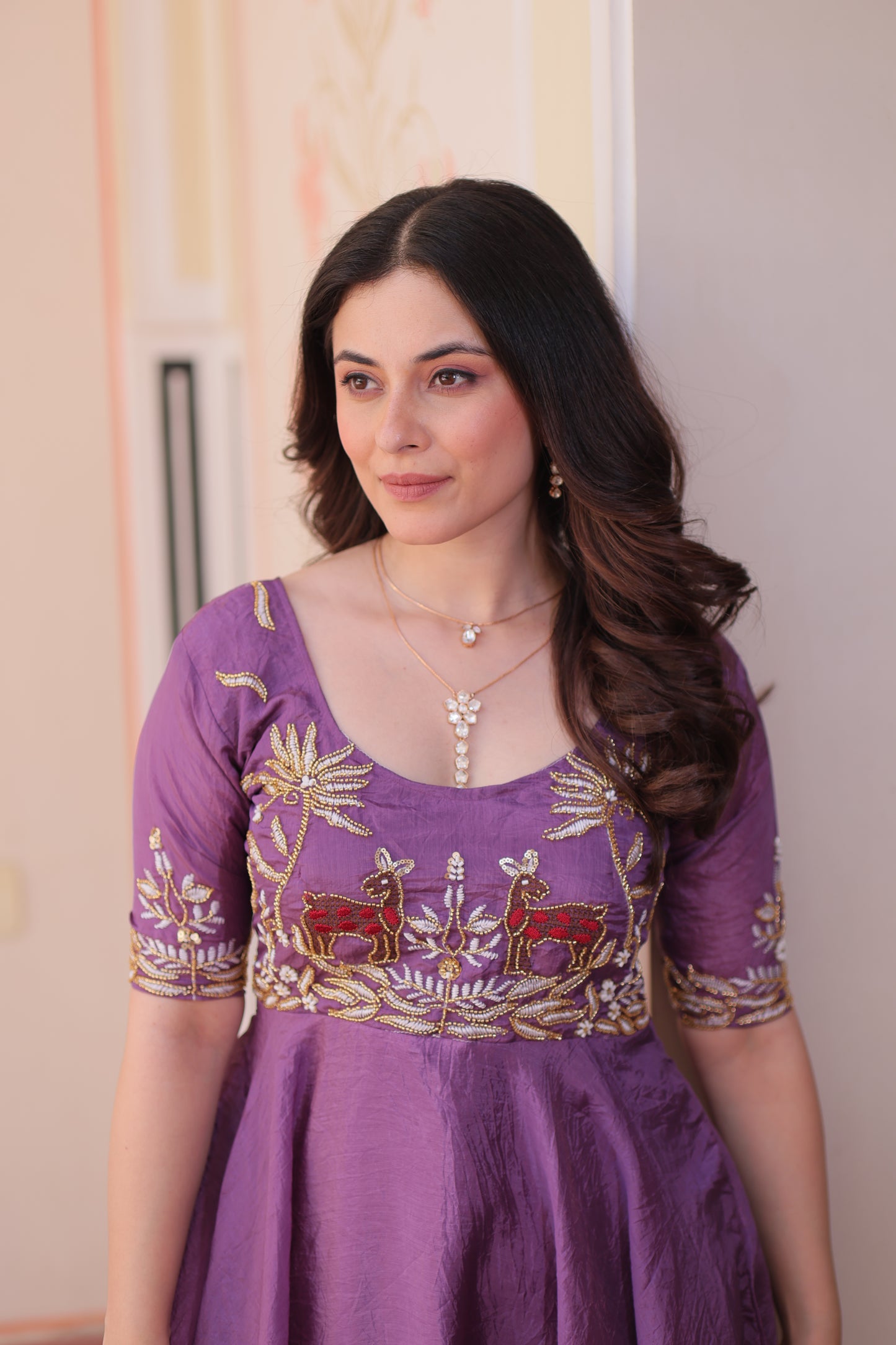 Luxury Gold Crush Embroidered Gown – 8 Mtr Flair