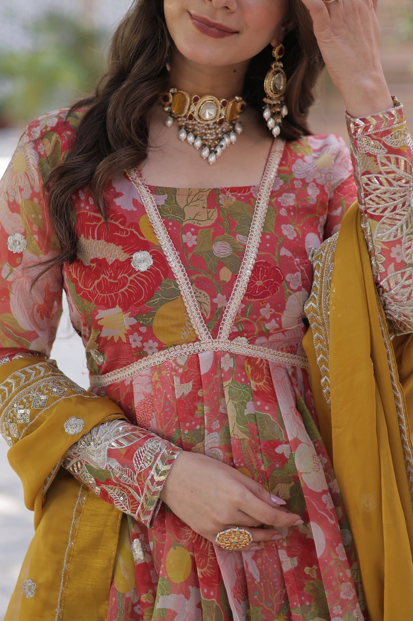 Premium Readymade Alia Cut Gown with Dupatta – Digital Printed Russian Silk with Zari & Sequins Embroidery