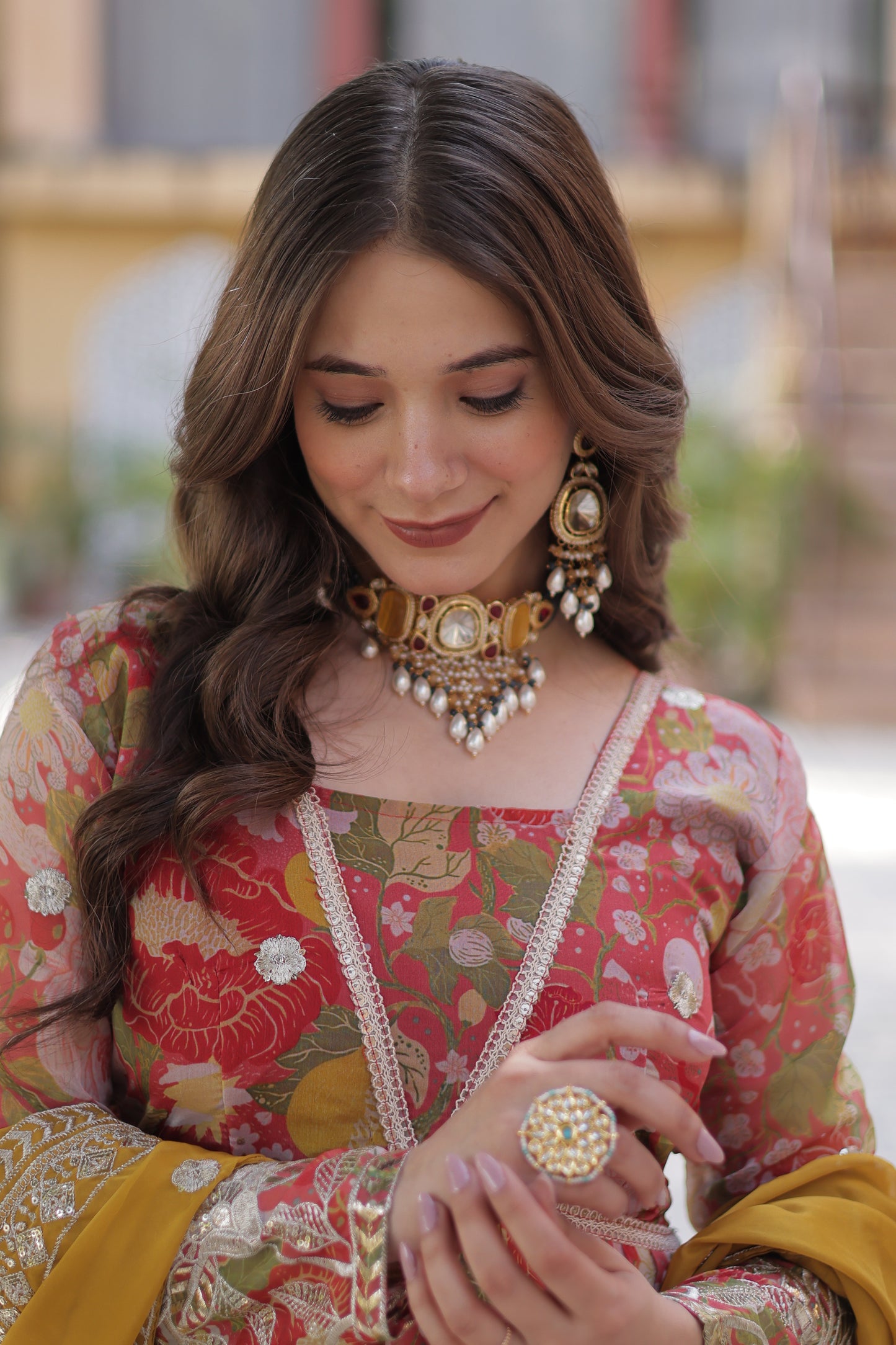 Premium Readymade Alia Cut Gown with Dupatta – Digital Printed Russian Silk with Zari & Sequins Embroidery