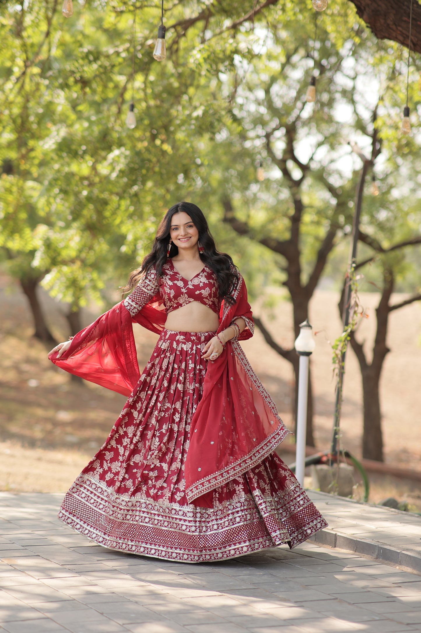 Designer Dyeable Viscose Jacquard Lehenga Choli & Dupatta Set – Sequins Embroidery & Russian Silk Dupatta