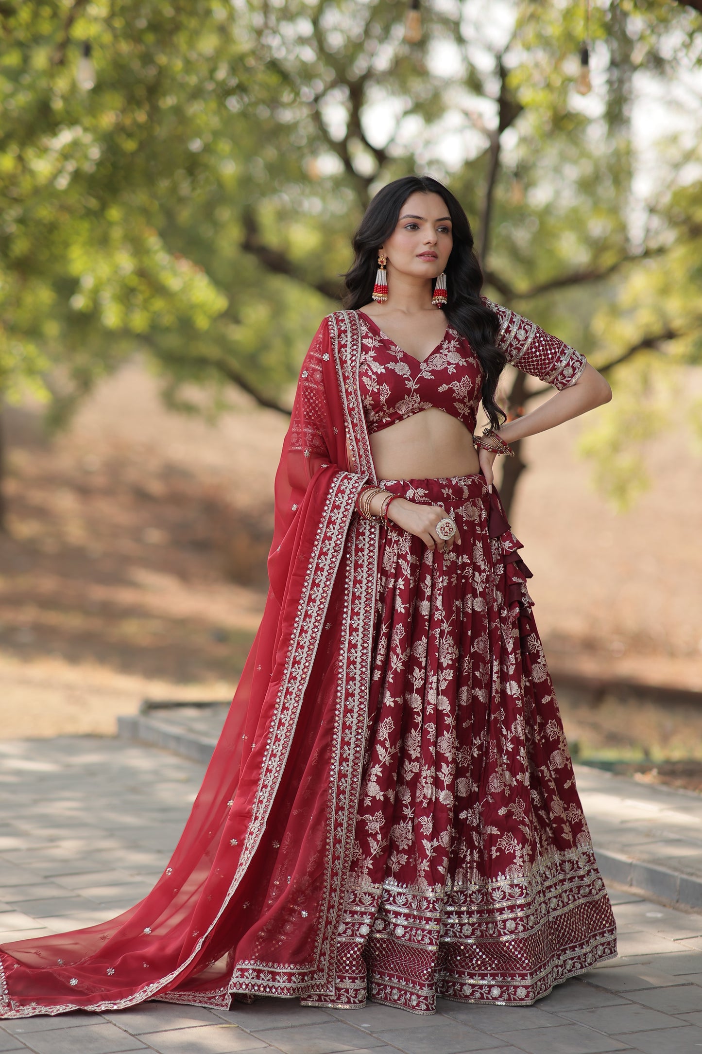 Designer Dyeable Viscose Jacquard Lehenga Choli & Dupatta Set – Sequins Embroidery & Russian Silk Dupatta