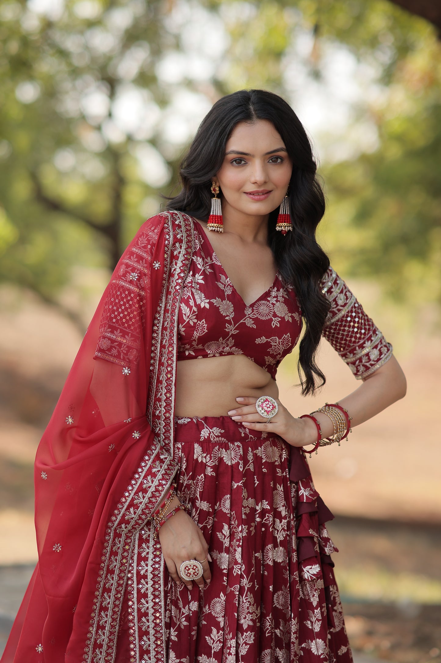 Designer Dyeable Viscose Jacquard Lehenga Choli & Dupatta Set – Sequins Embroidery & Russian Silk Dupatta