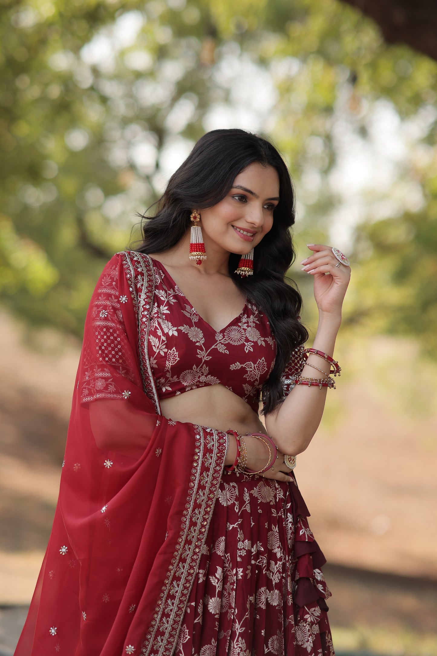 Designer Dyeable Viscose Jacquard Lehenga Choli & Dupatta Set – Sequins Embroidery & Russian Silk Dupatta