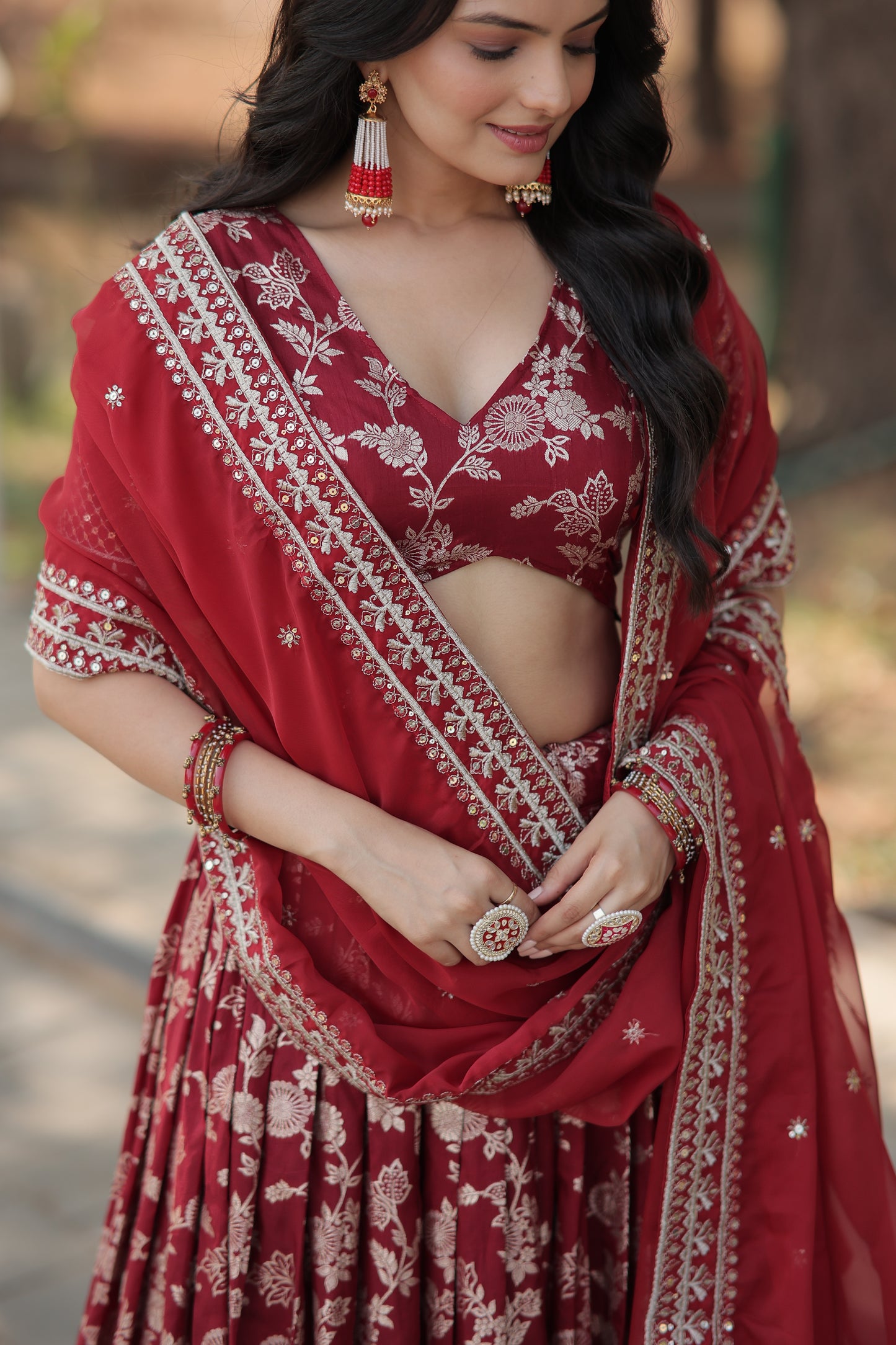 Designer Dyeable Viscose Jacquard Lehenga Choli & Dupatta Set – Sequins Embroidery & Russian Silk Dupatta