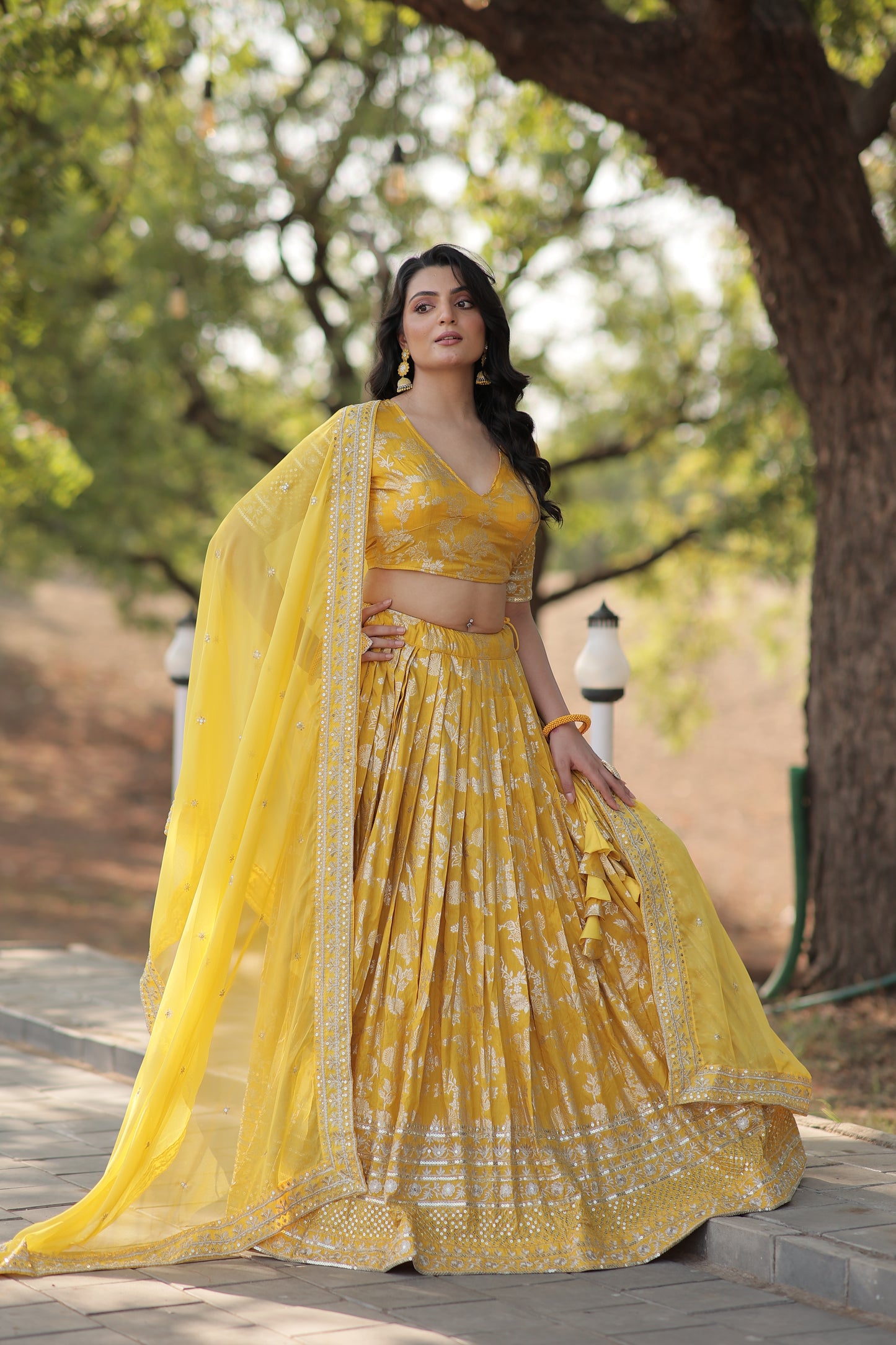 Designer Dyeable Viscose Jacquard Lehenga Choli & Dupatta Set – Sequins Embroidery & Russian Silk Dupatta