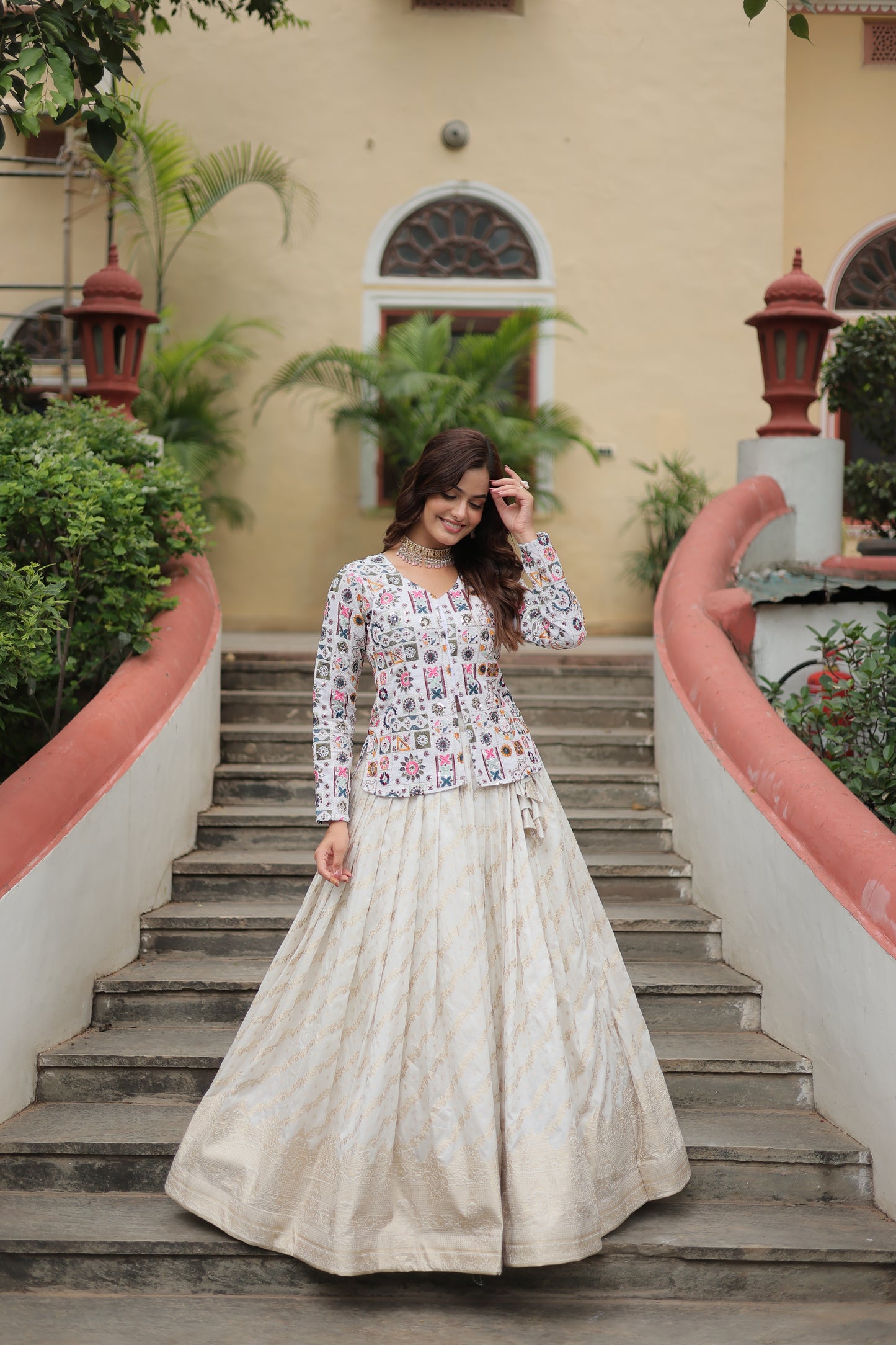 Premium Designer Sequins Embroidered Readymade Co-ord Set – Peplum Top & Flared Lehenga