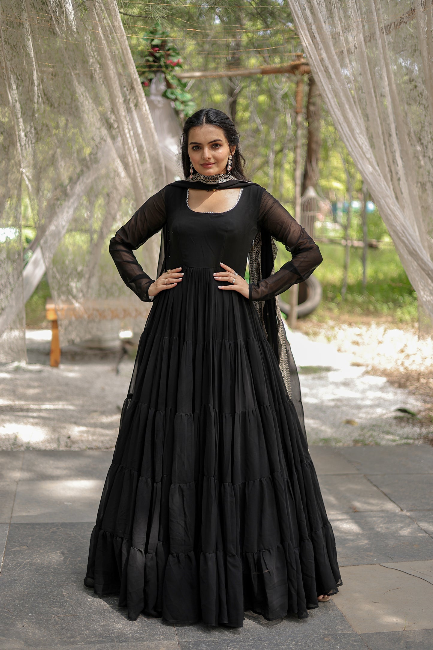 Desirable Women’s Gown with Designer Embroidered Dupatta – Faux Blooming Fabric & 12-Meter Flair