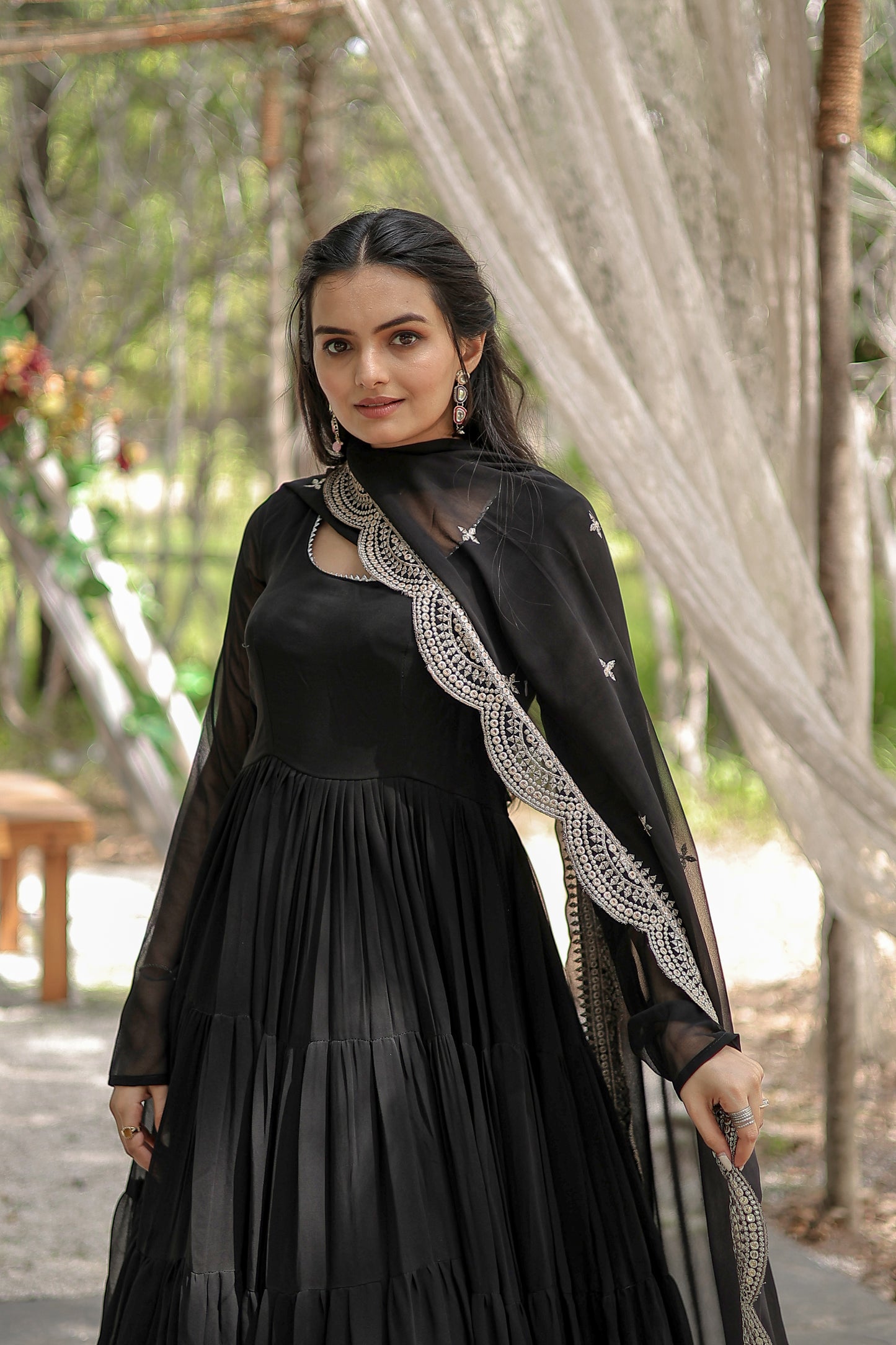 Desirable Women’s Gown with Designer Embroidered Dupatta – Faux Blooming Fabric & 12-Meter Flair