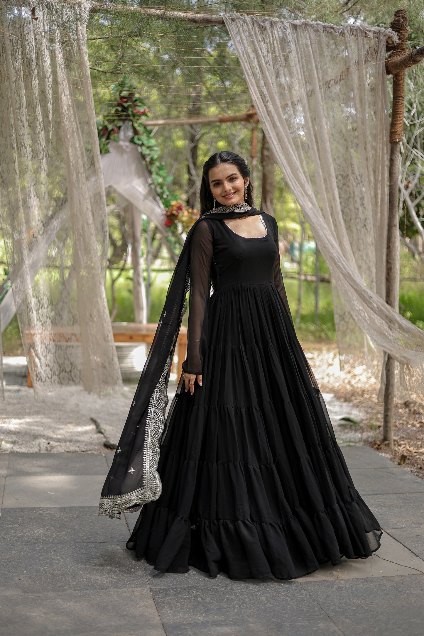 Desirable Women’s Gown with Designer Embroidered Dupatta – Faux Blooming Fabric & 12-Meter Flair