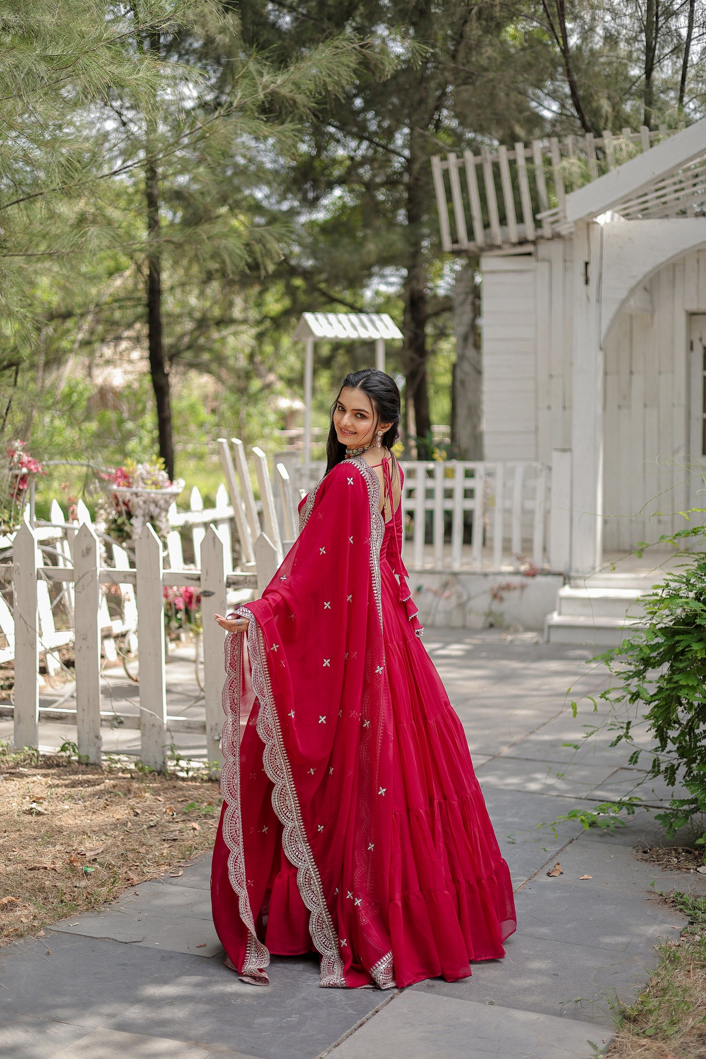 Desirable Women’s Gown with Designer Embroidered Dupatta – Faux Blooming Fabric & 12-Meter Flair