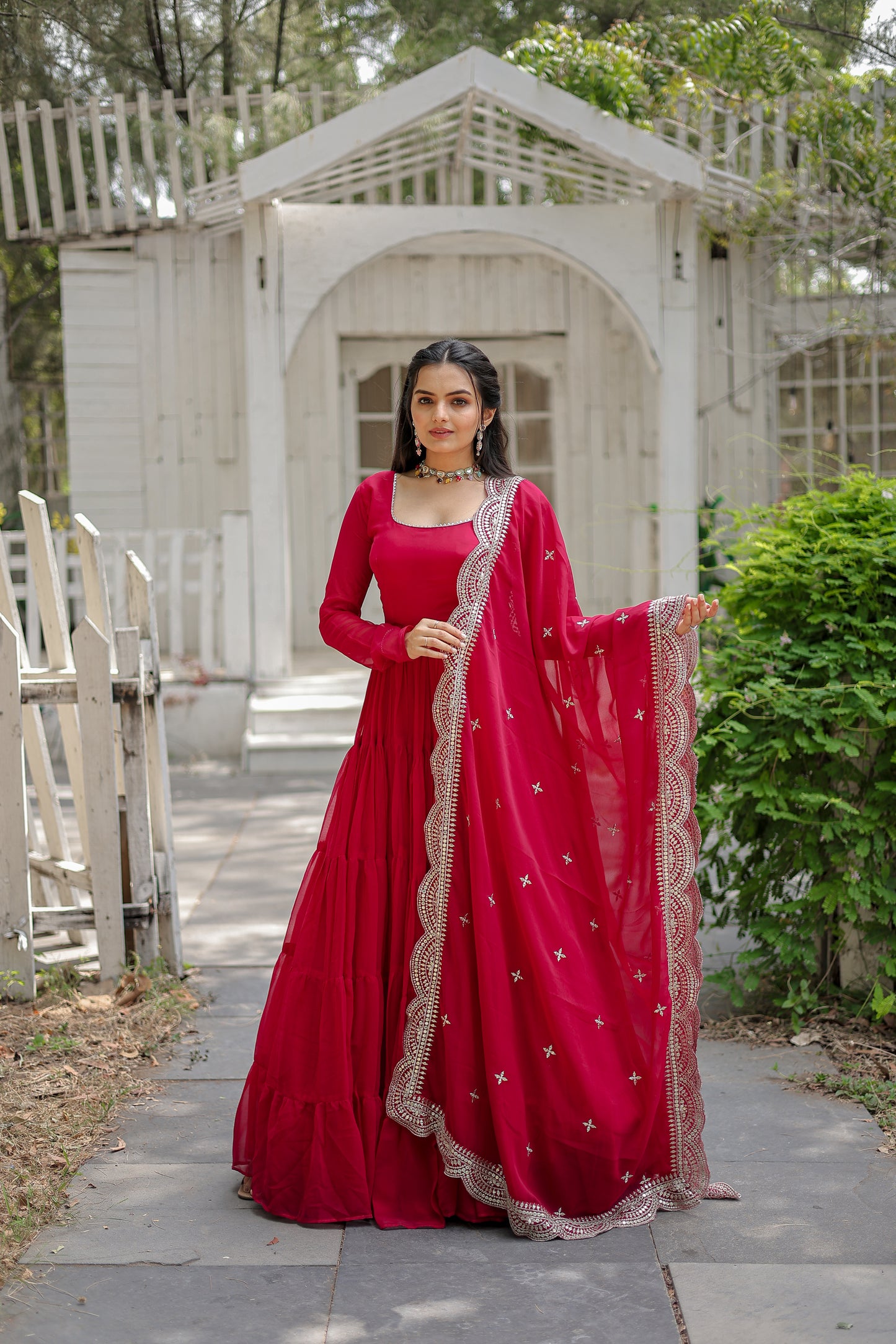 Desirable Women’s Gown with Designer Embroidered Dupatta – Faux Blooming Fabric & 12-Meter Flair
