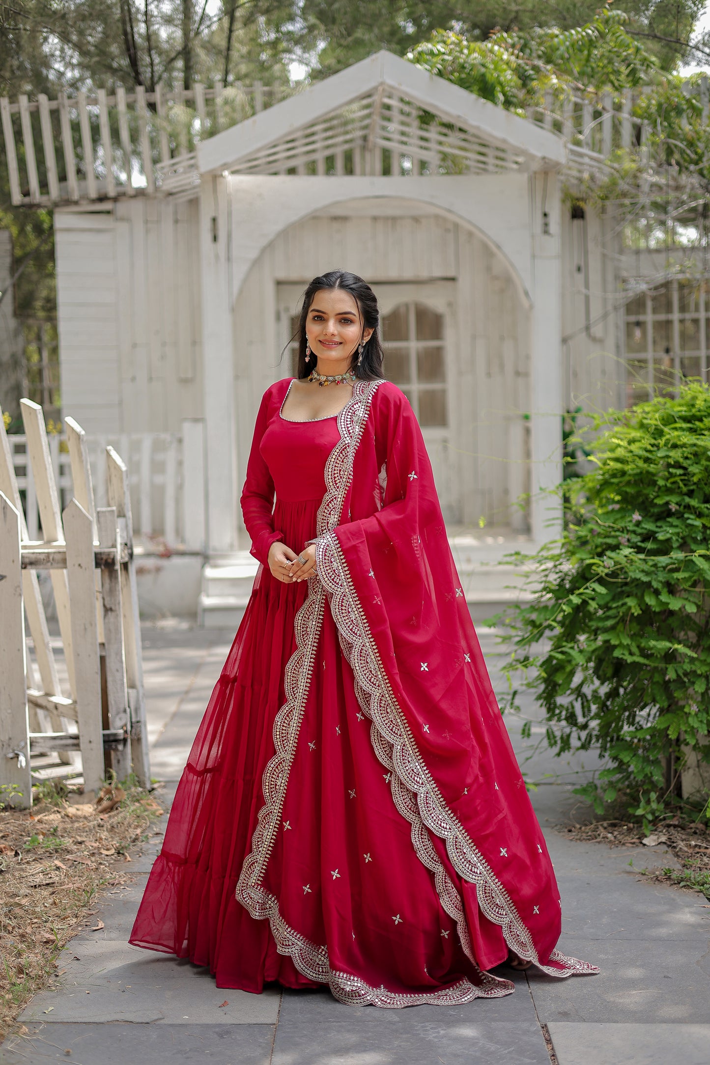 Desirable Women’s Gown with Designer Embroidered Dupatta – Faux Blooming Fabric & 12-Meter Flair