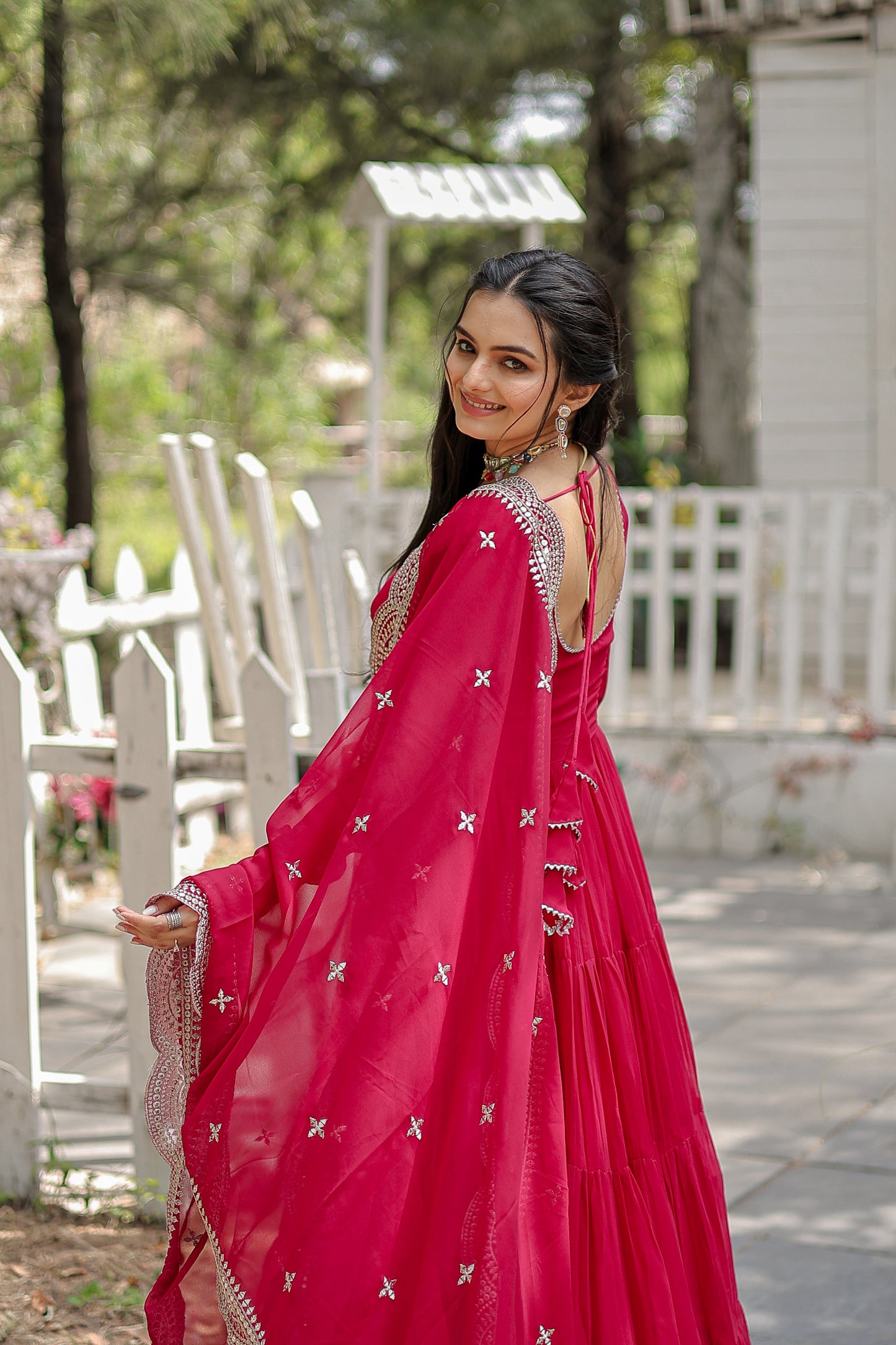 Desirable Women’s Gown with Designer Embroidered Dupatta – Faux Blooming Fabric & 12-Meter Flair