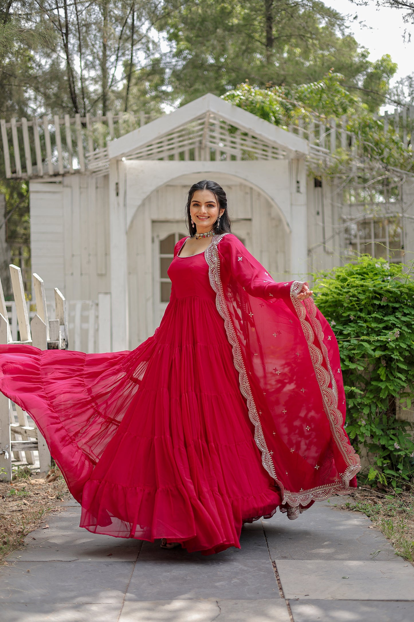 Desirable Women’s Gown with Designer Embroidered Dupatta – Faux Blooming Fabric & 12-Meter Flair