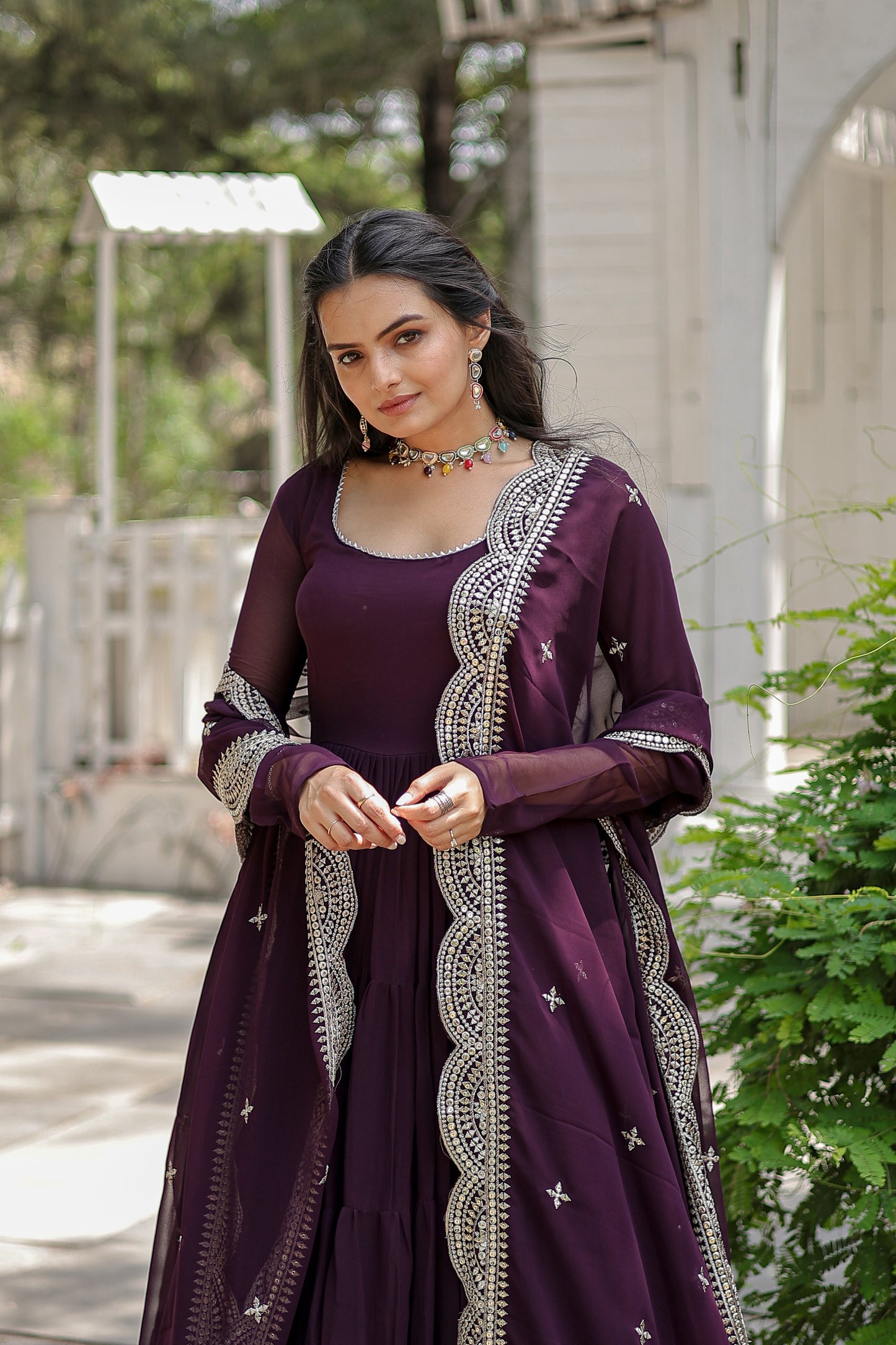 Desirable Women’s Gown with Designer Embroidered Dupatta – Faux Blooming Fabric & 12-Meter Flair