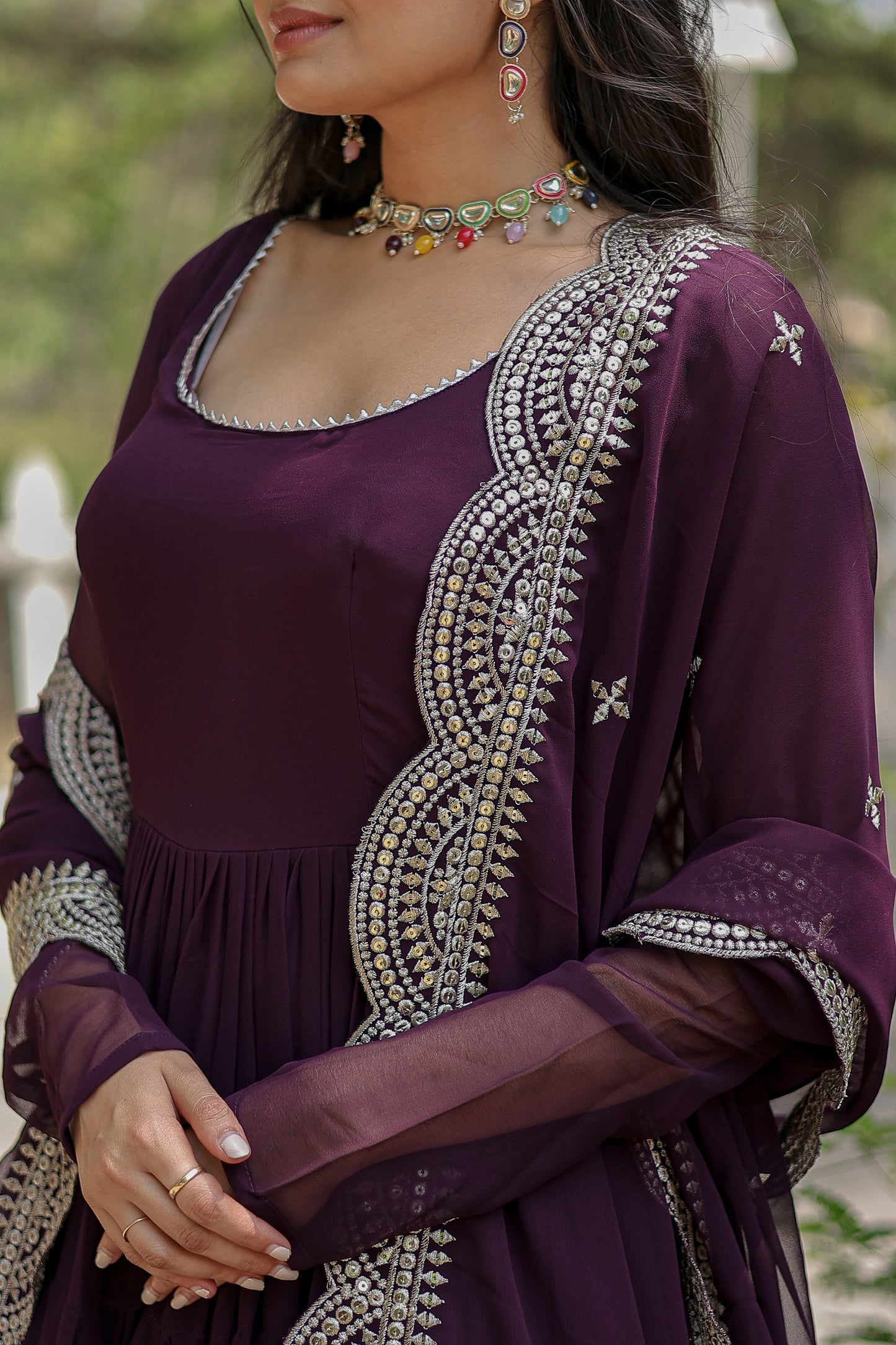 Desirable Women’s Gown with Designer Embroidered Dupatta – Faux Blooming Fabric & 12-Meter Flair