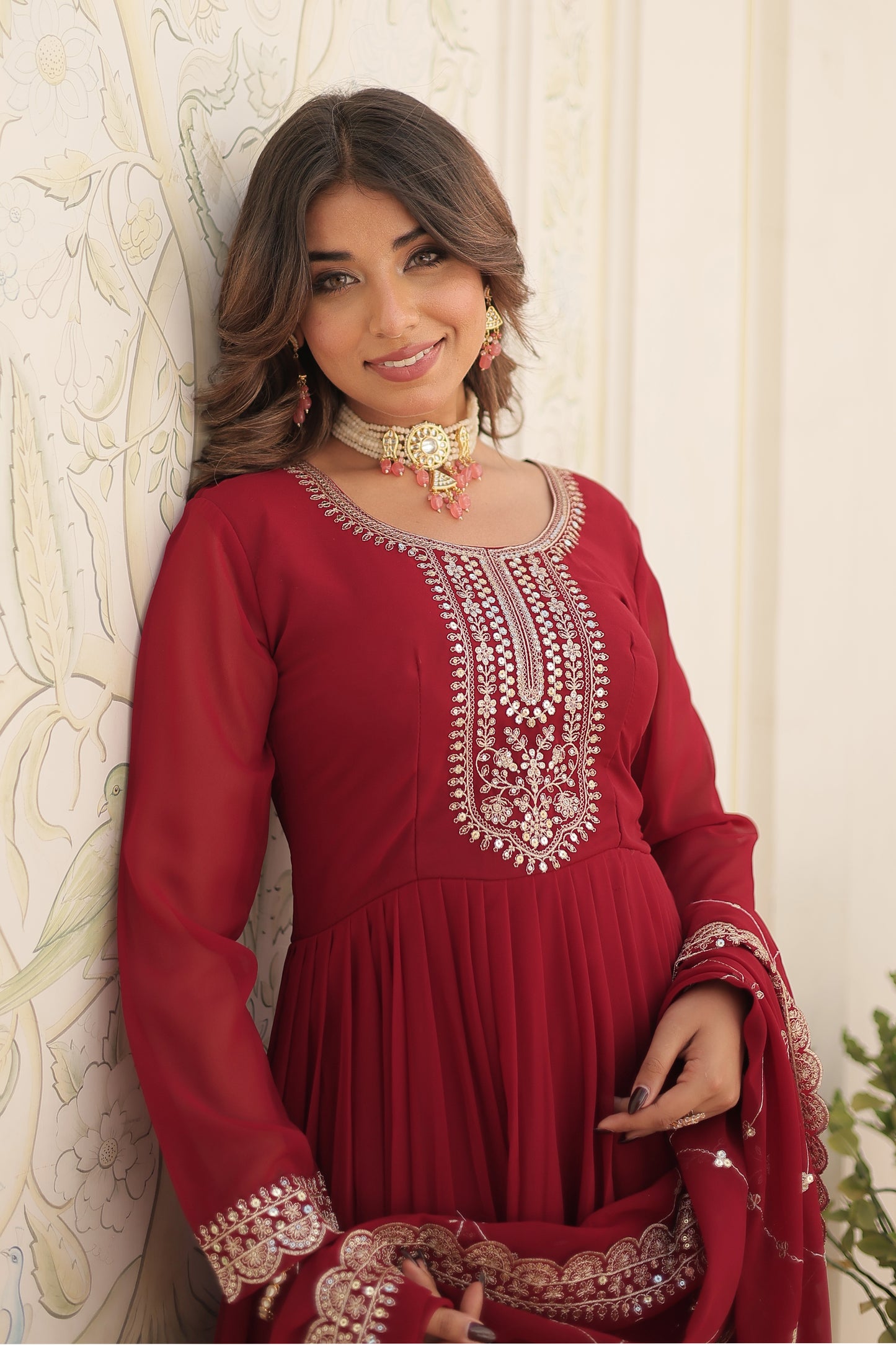 Georgette Party Wear Gown with Sequins Embroidery & Arco-Cut Work Dupatta