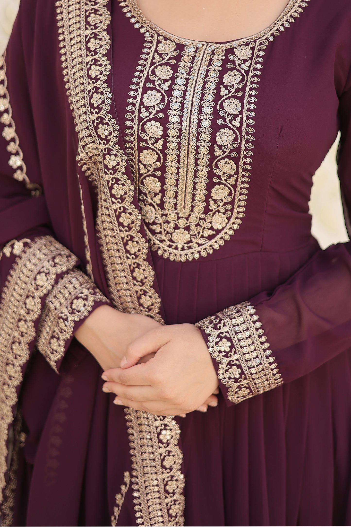 Georgette Party Wear Gown with Sequins Embroidery & Arco-Cut Work Dupatta