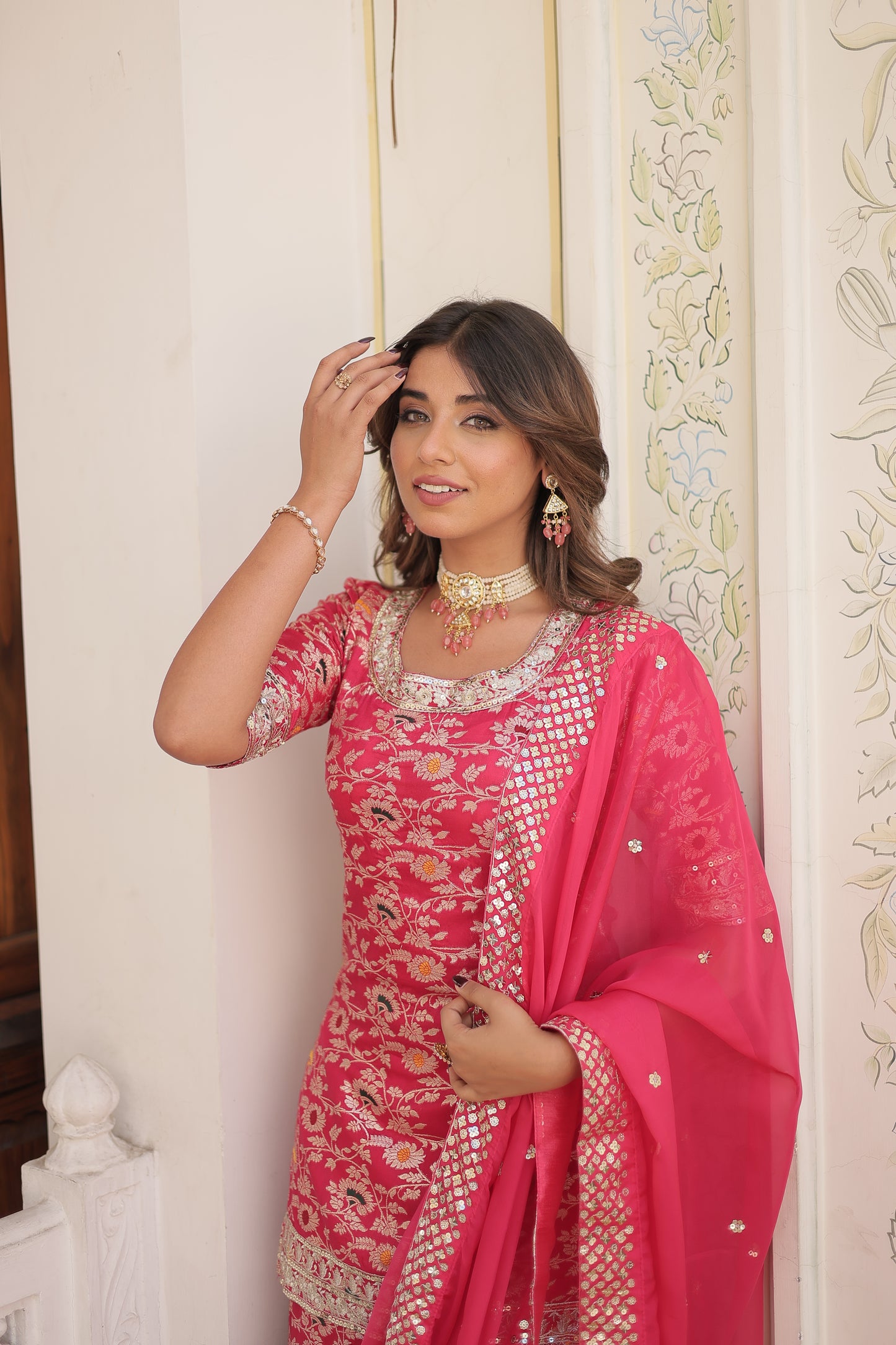 Perfect Readymade Designer Gharara Suit Set – Viscose Jacquard with Sequins & Zari Embroidery