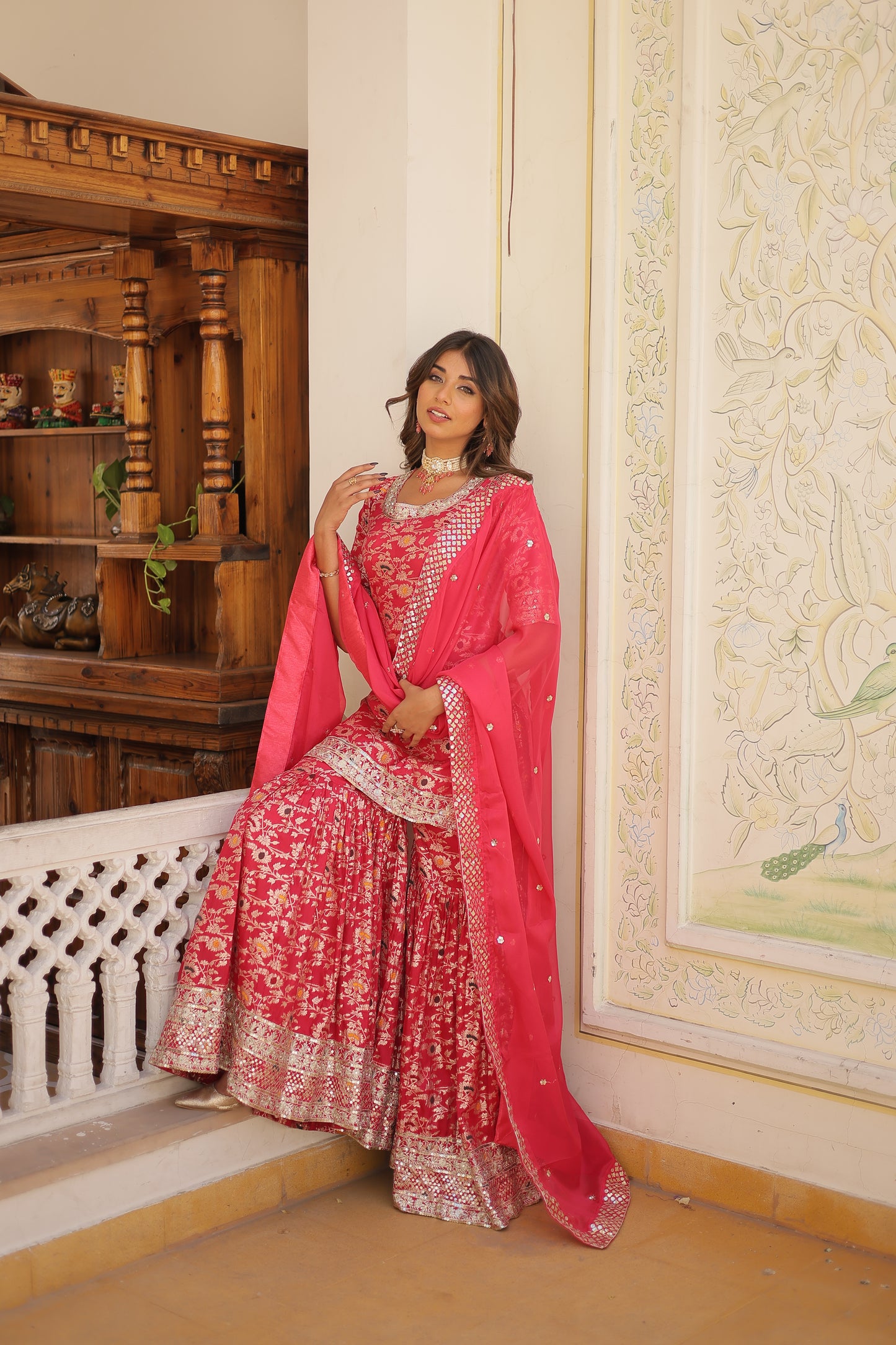Perfect Readymade Designer Gharara Suit Set – Viscose Jacquard with Sequins & Zari Embroidery