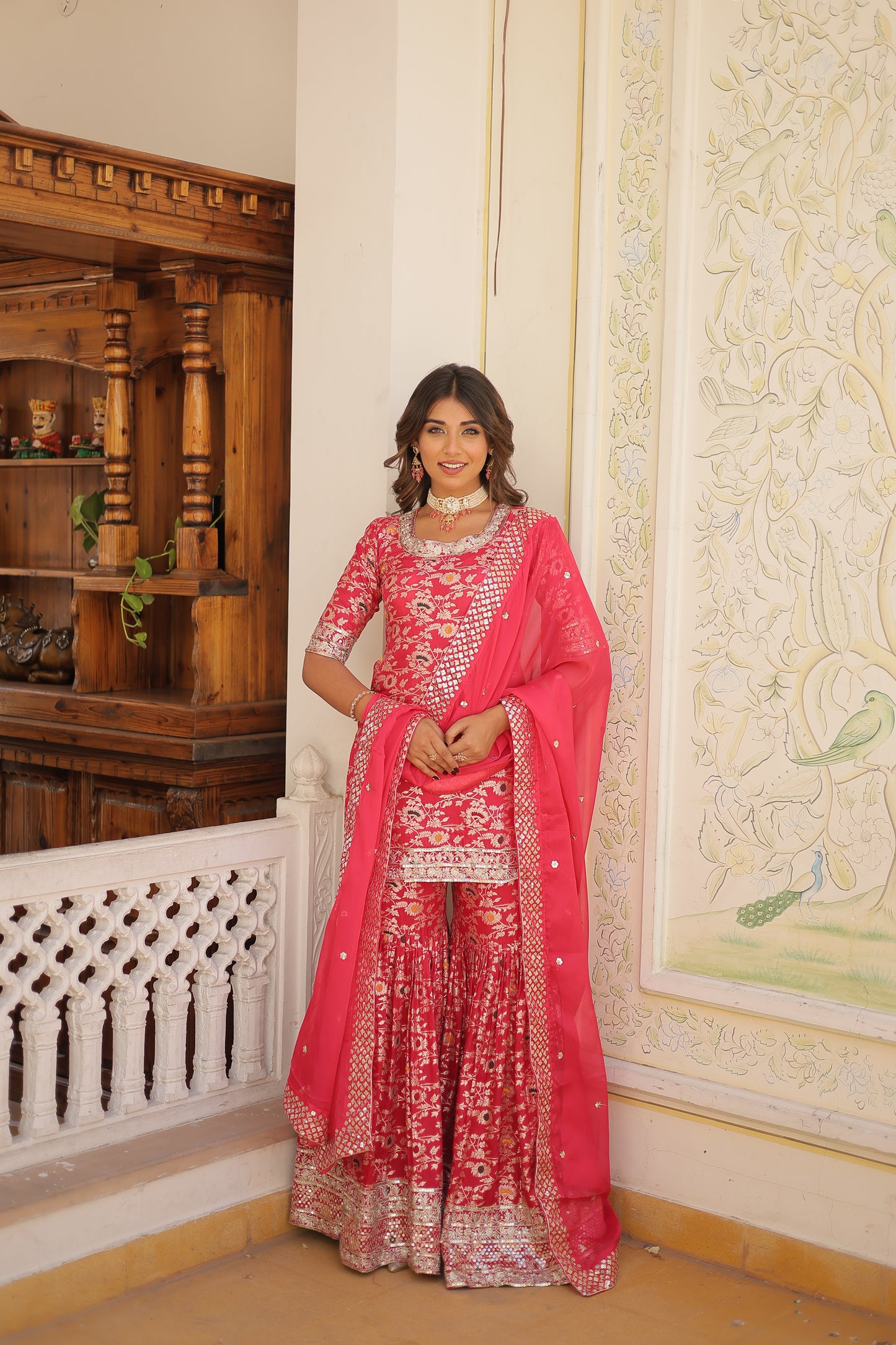 Perfect Readymade Designer Gharara Suit Set – Viscose Jacquard with Sequins & Zari Embroidery