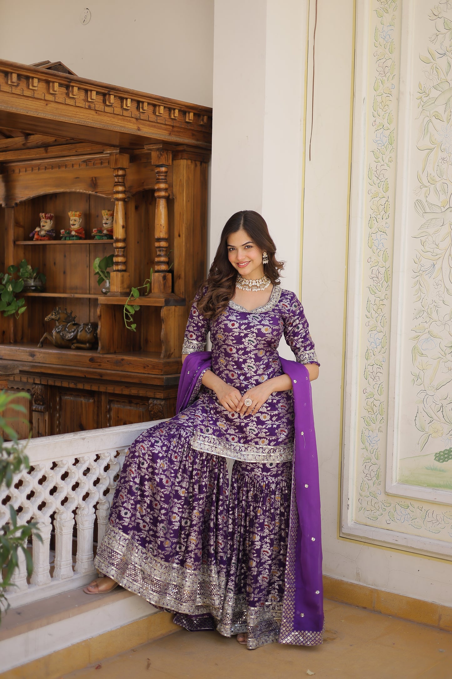 Perfect Readymade Designer Gharara Suit Set – Viscose Jacquard with Sequins & Zari Embroidery