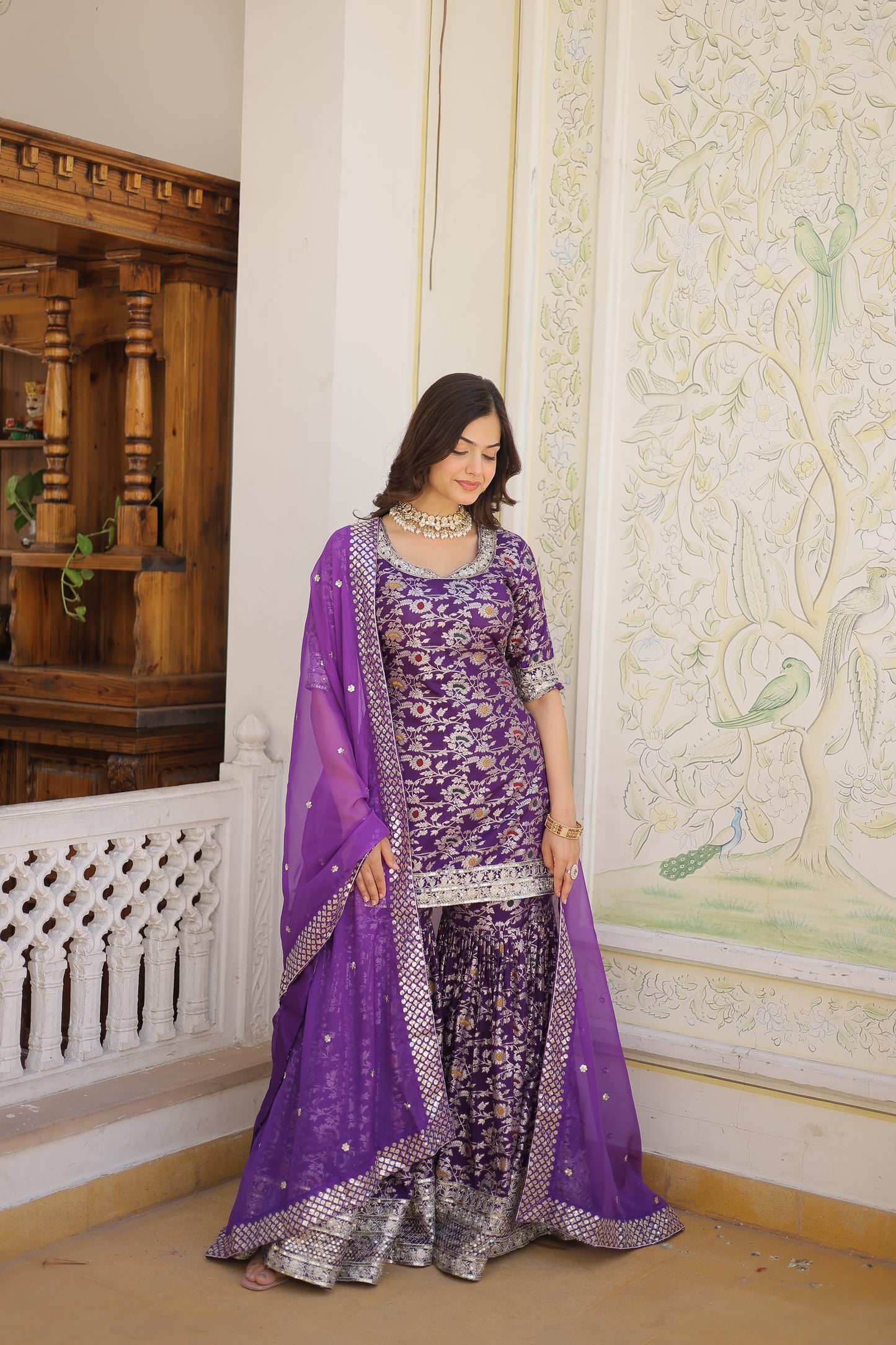 Perfect Readymade Designer Gharara Suit Set – Viscose Jacquard with Sequins & Zari Embroidery