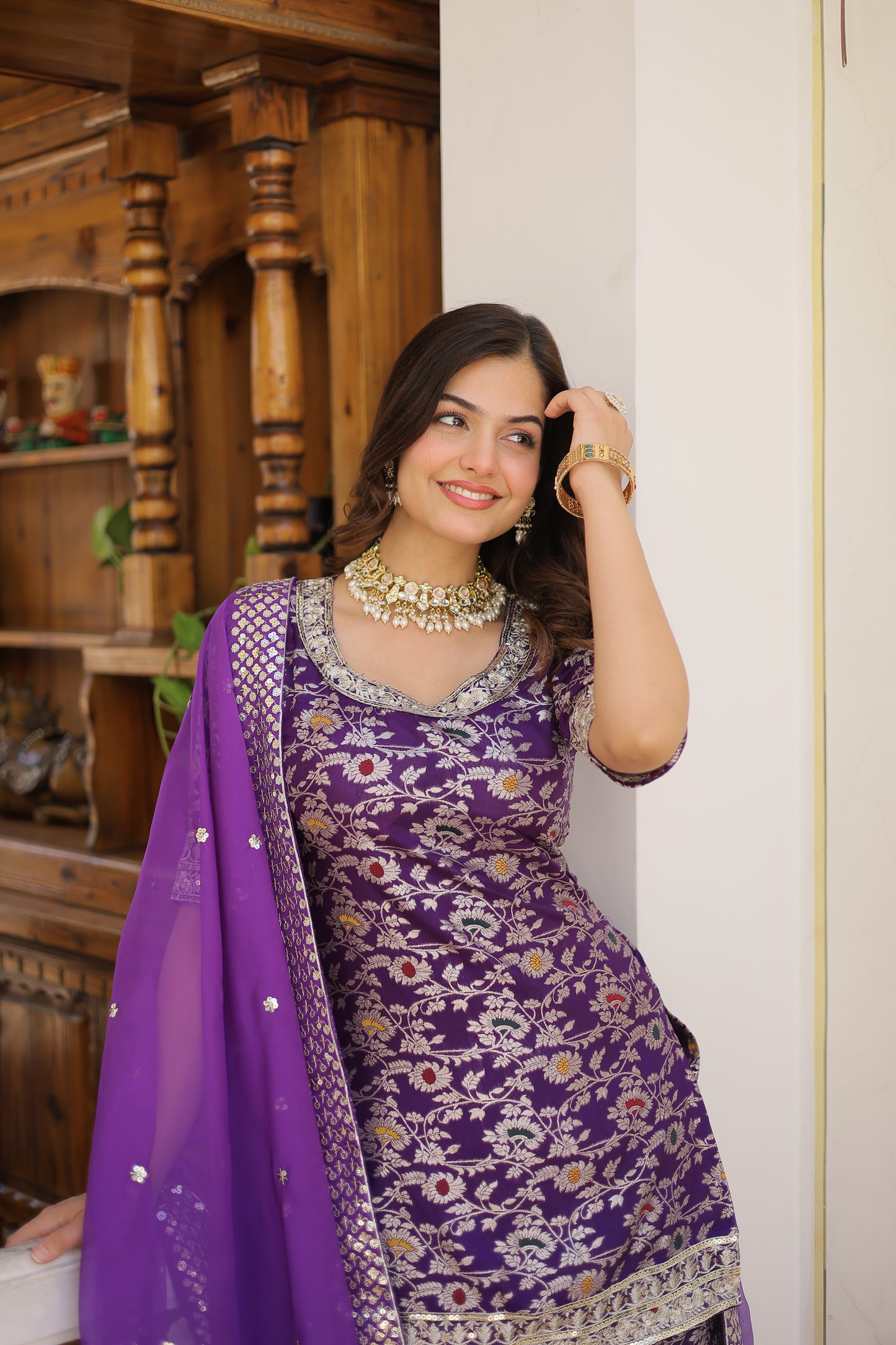 Perfect Readymade Designer Gharara Suit Set – Viscose Jacquard with Sequins & Zari Embroidery